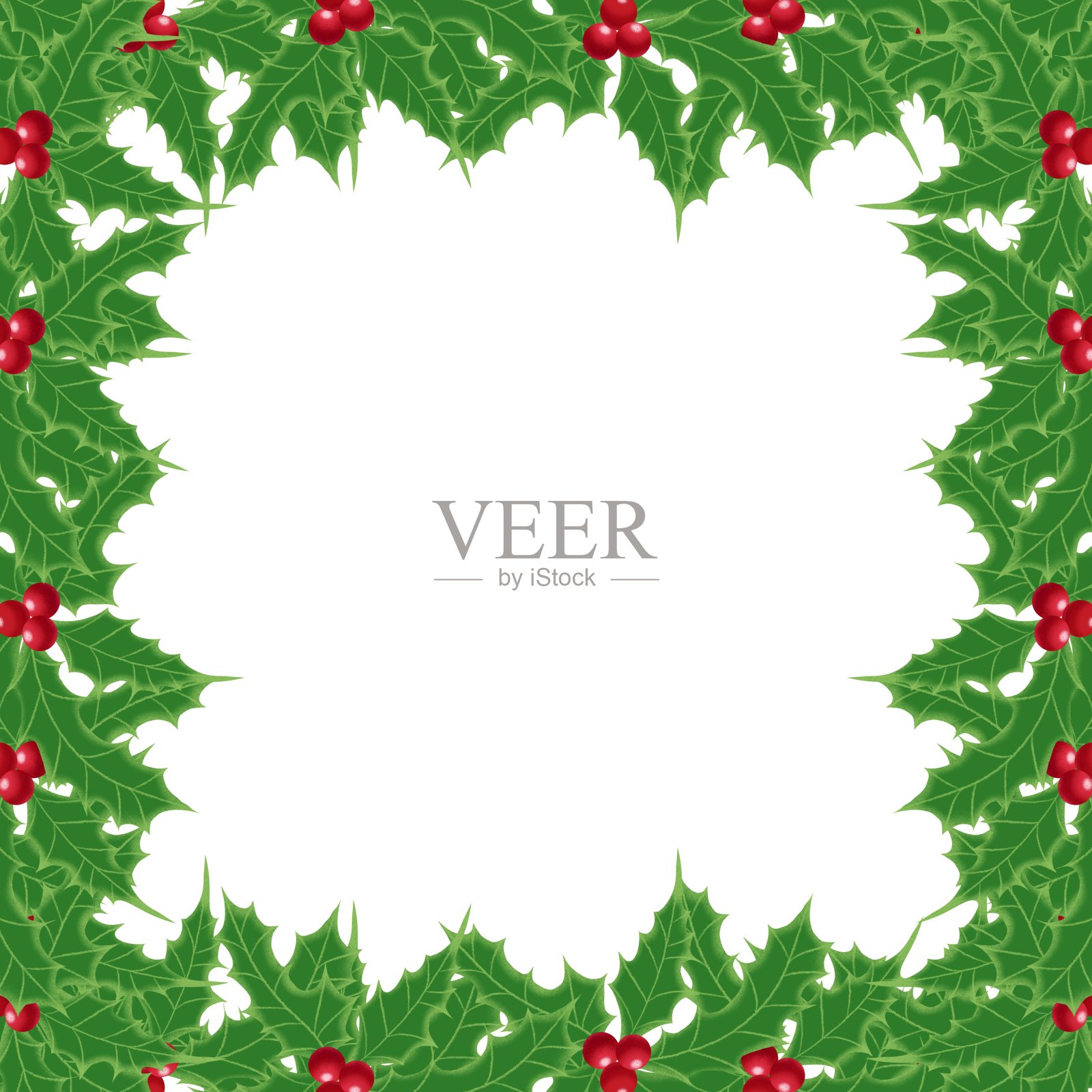 槲寄生圣诞框架与红色浆果插画图片素材