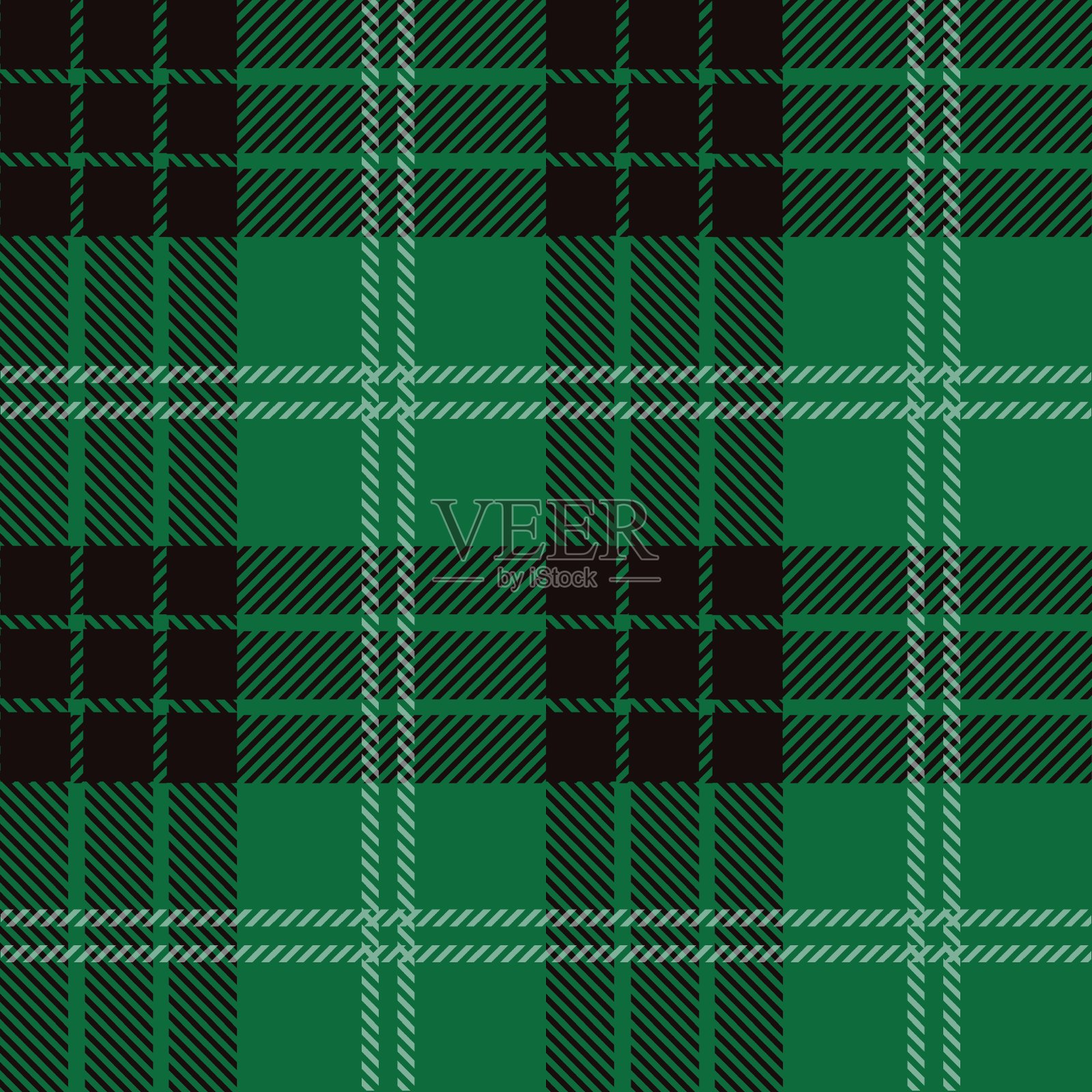 格子呢无缝图案，绿色和黑色插画图片素材