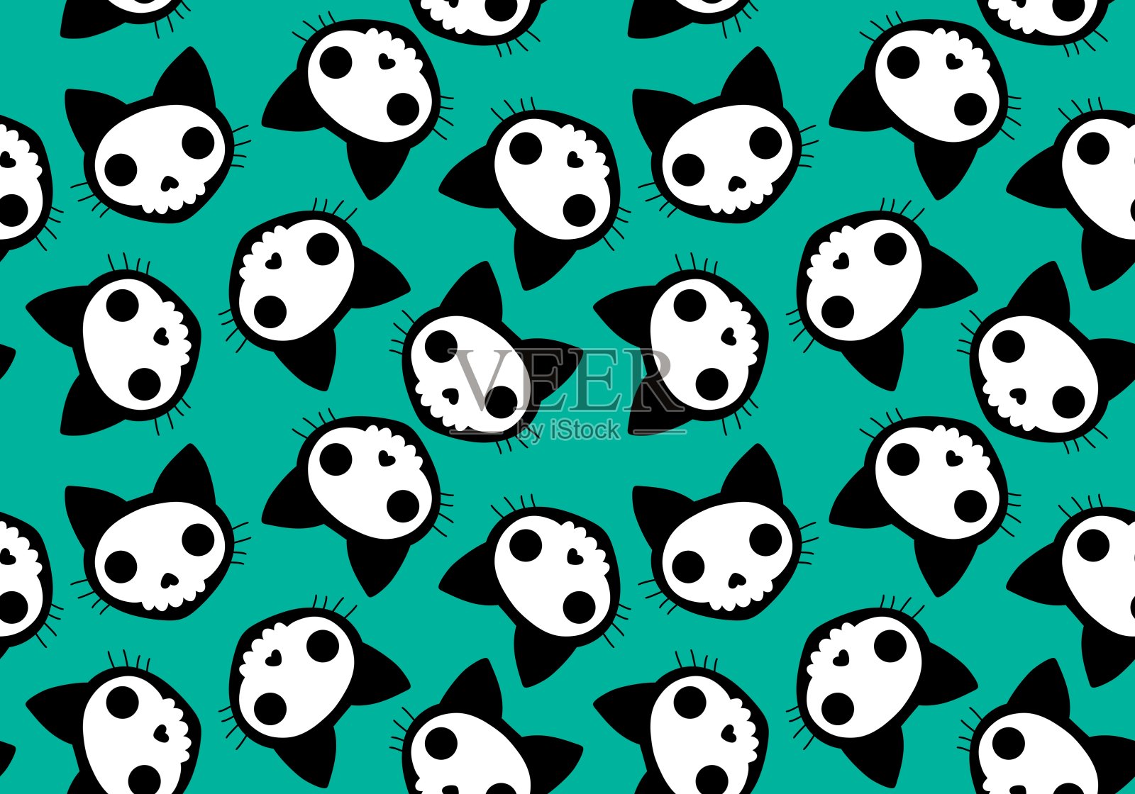 万圣节无缝猫图案用于织物和纺织品及包装插画图片素材