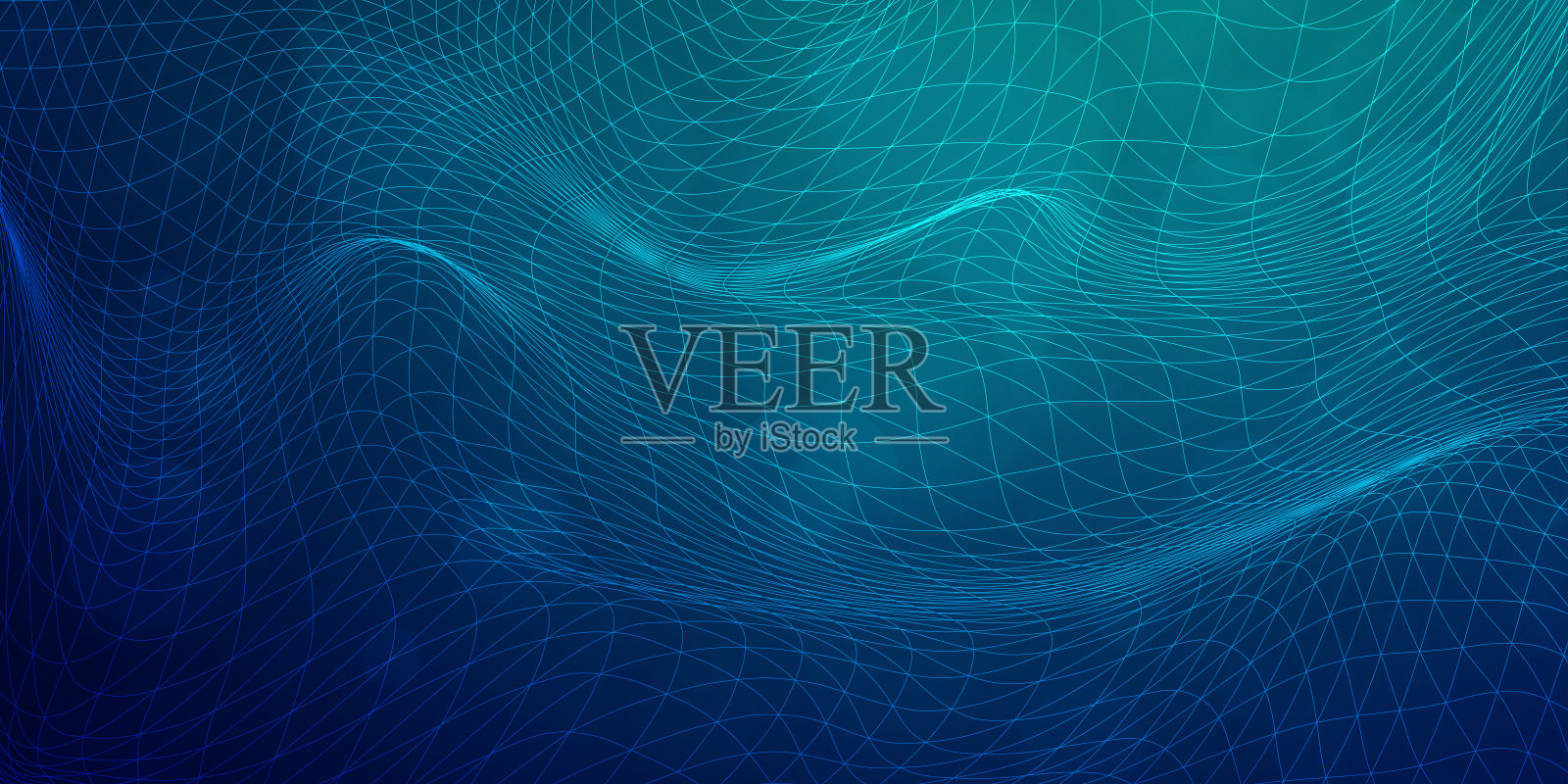 数字科技波速连接蓝绿色背景，网络纳米信息，抽象通信，创新未来科技数据，互联网网络连接，Ai大数据连线点图插画图片素材