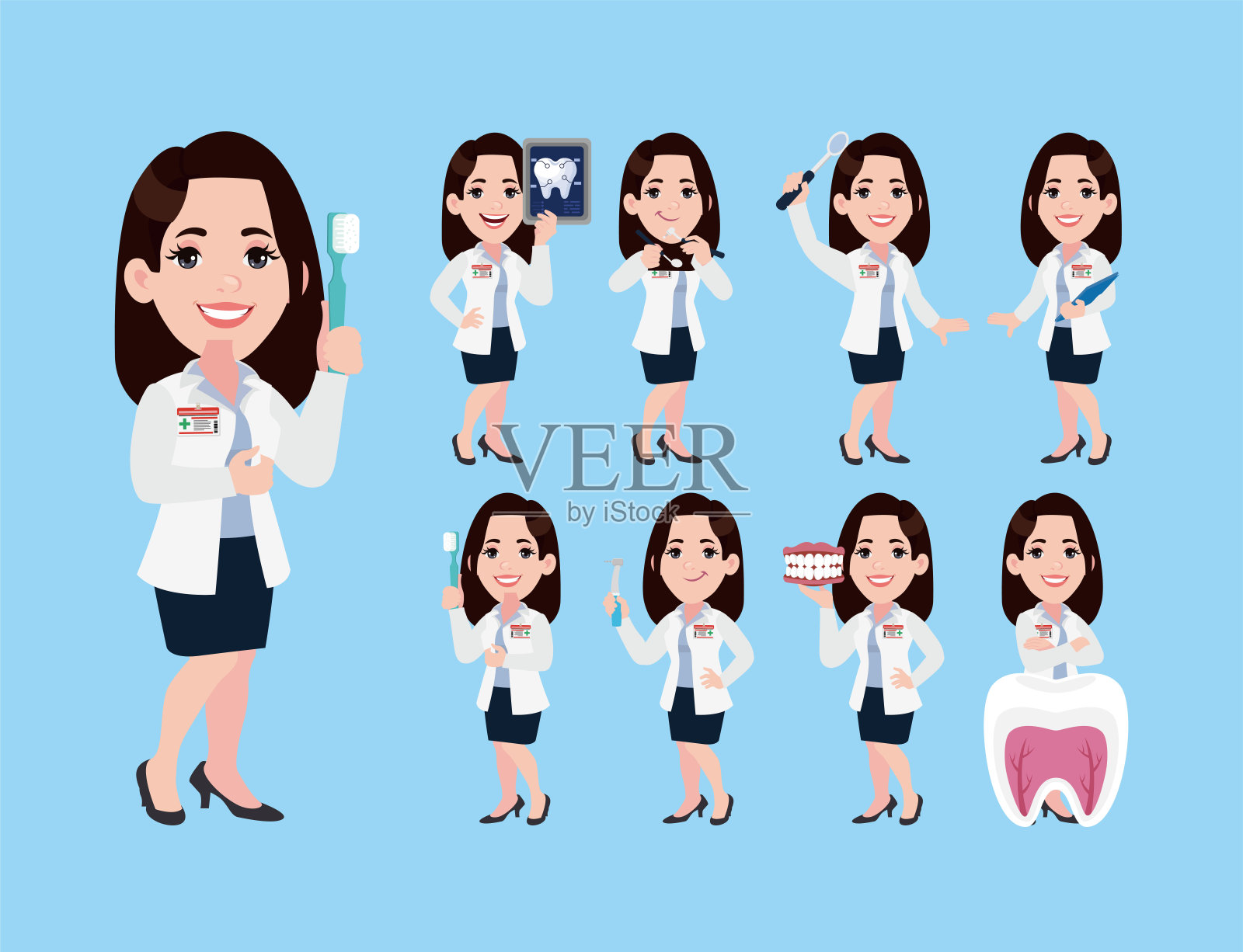 牙医性格与牙科护理理念插画图片素材