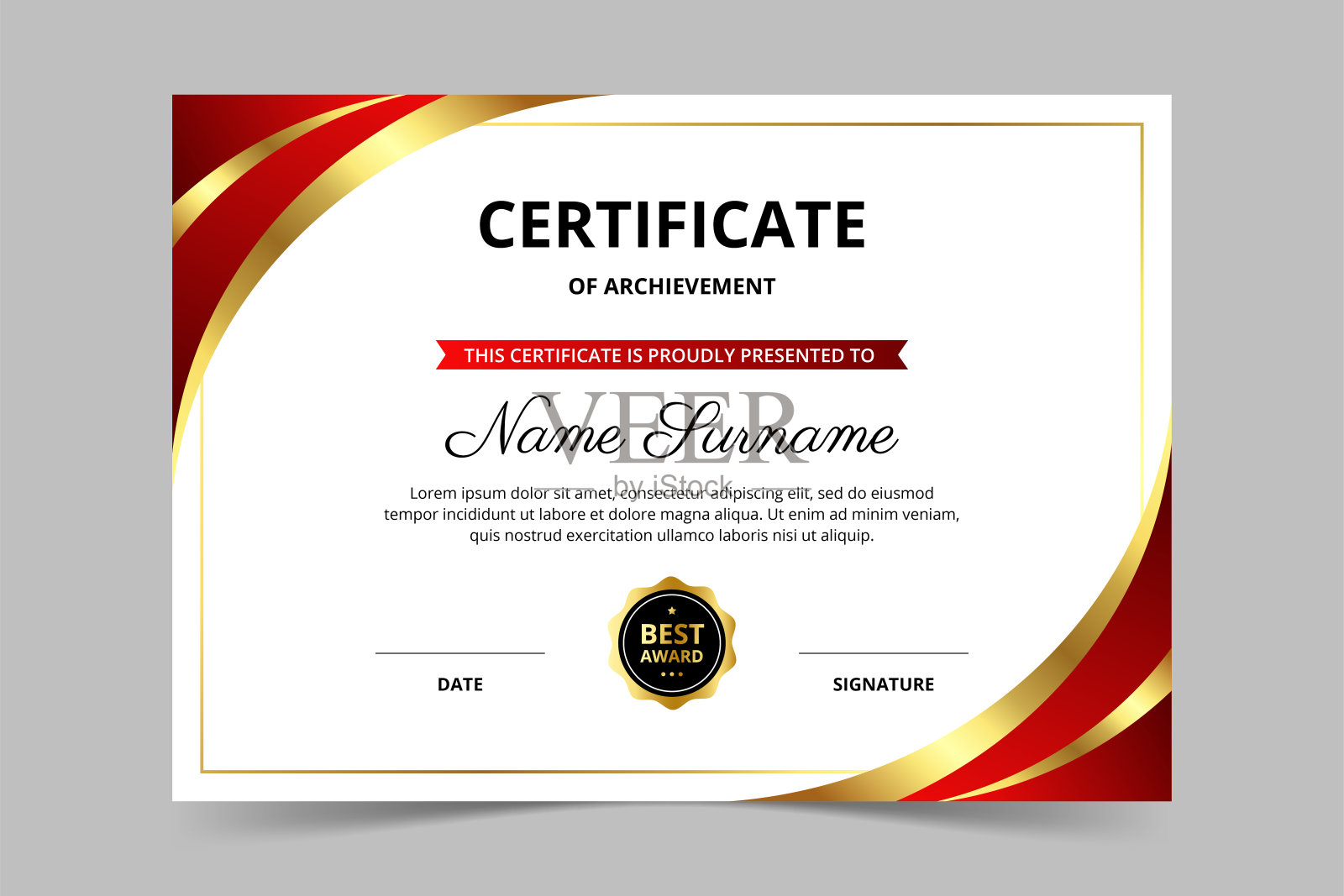 现代优雅的红色和金色证书模板。对商业和教育的赞赏。矢量图插画图片素材