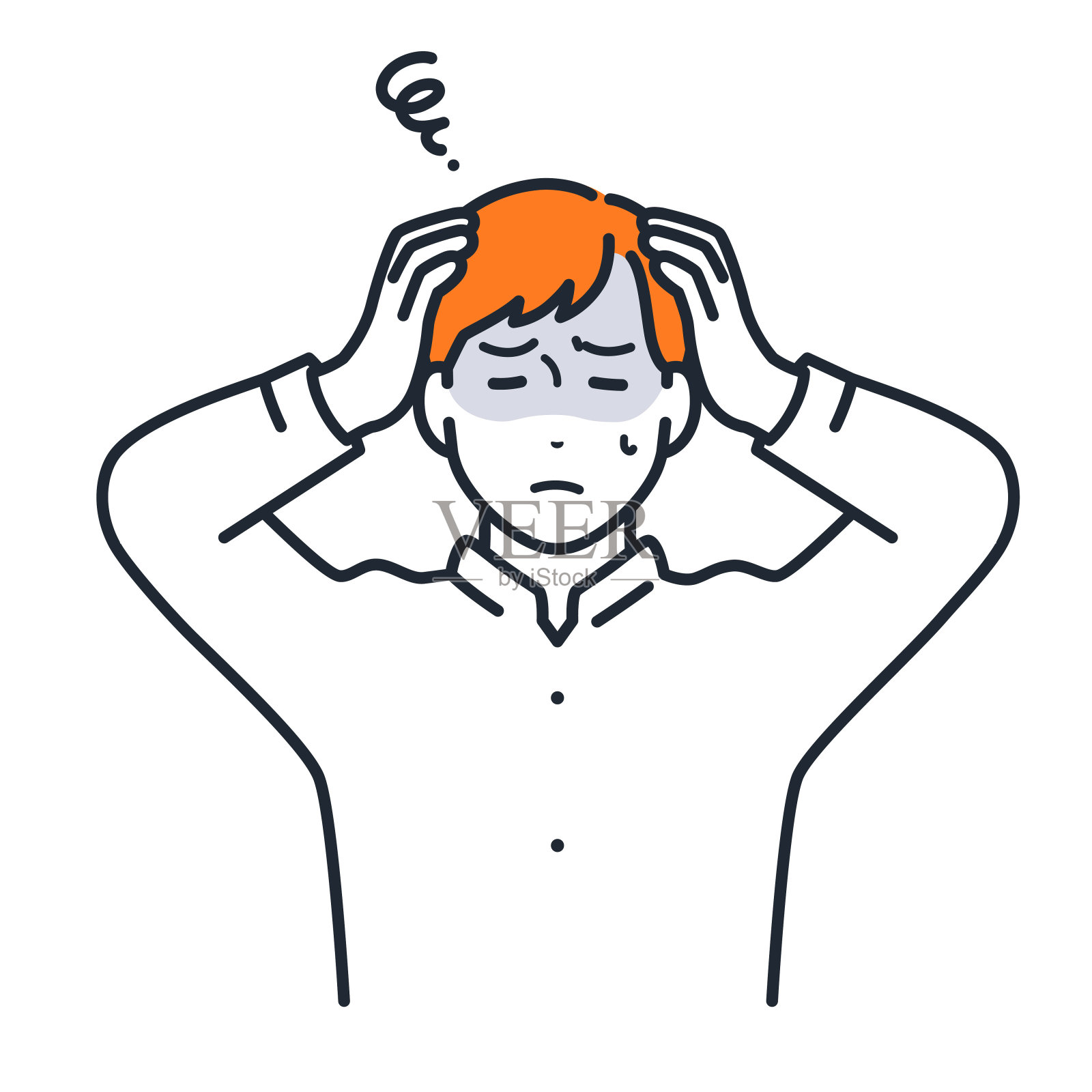 一个年轻人抱着他的头和担心的简单矢量插图材料插画图片素材