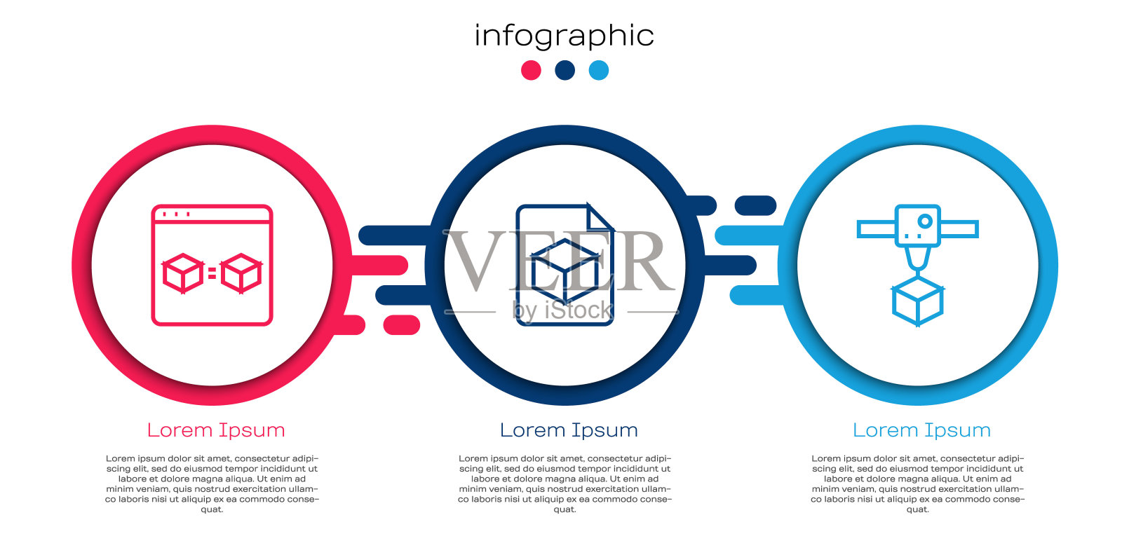 集线3D打印机完美复制，等距立方体文件和。业务信息图表模板。向量插画图片素材