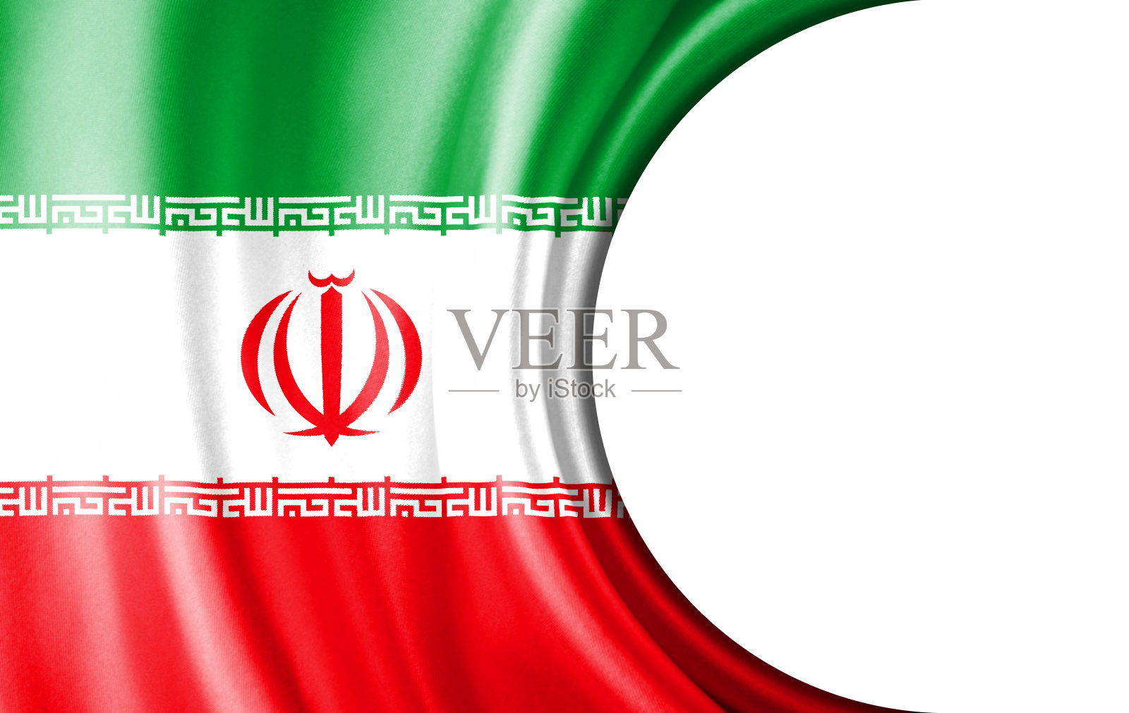 抽象插图，伊朗国旗与半圆形区域白色背景的文字或图像。照片摄影图片