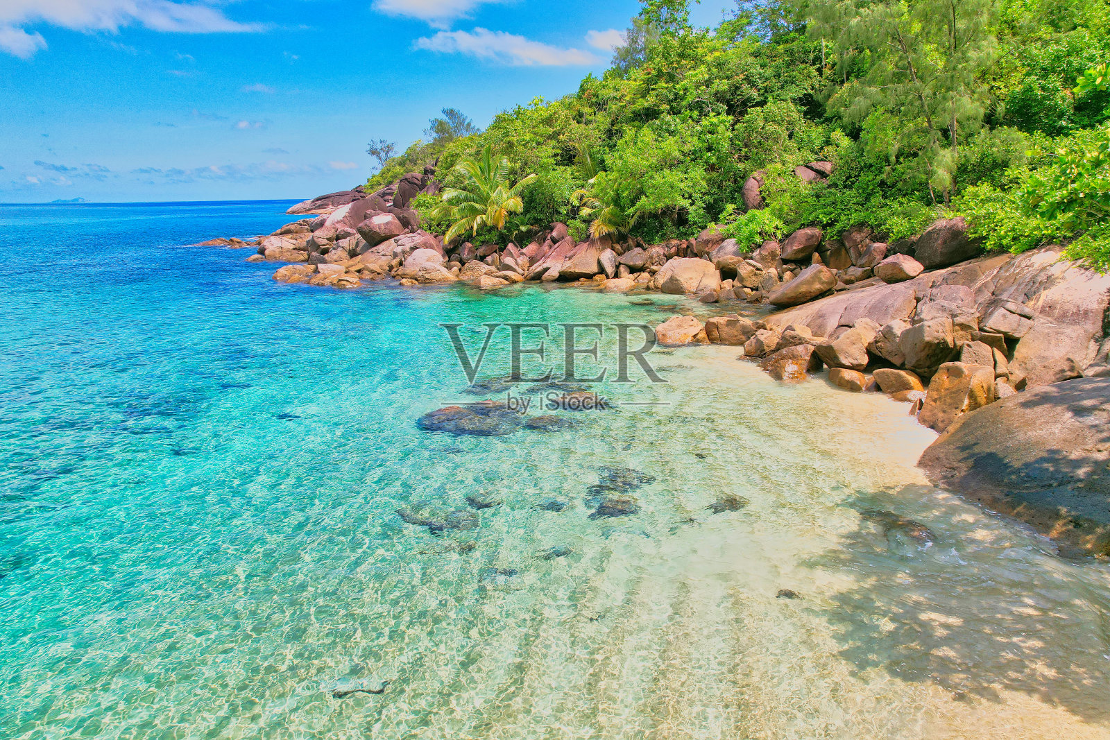 无人机拍摄的塞舌尔马埃岛安斯梅杰海滩照片摄影图片