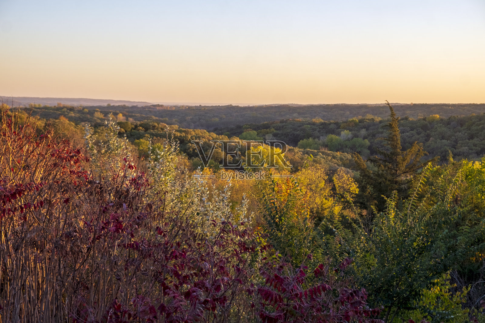 美国爱荷华州西部黄土丘陵的秋天色彩照片摄影图片