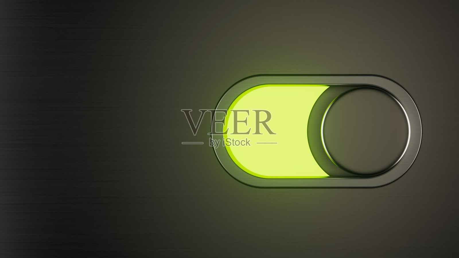 带绿色电源警示灯指示的圆形开关水平图像，技术和能源照片摄影图片