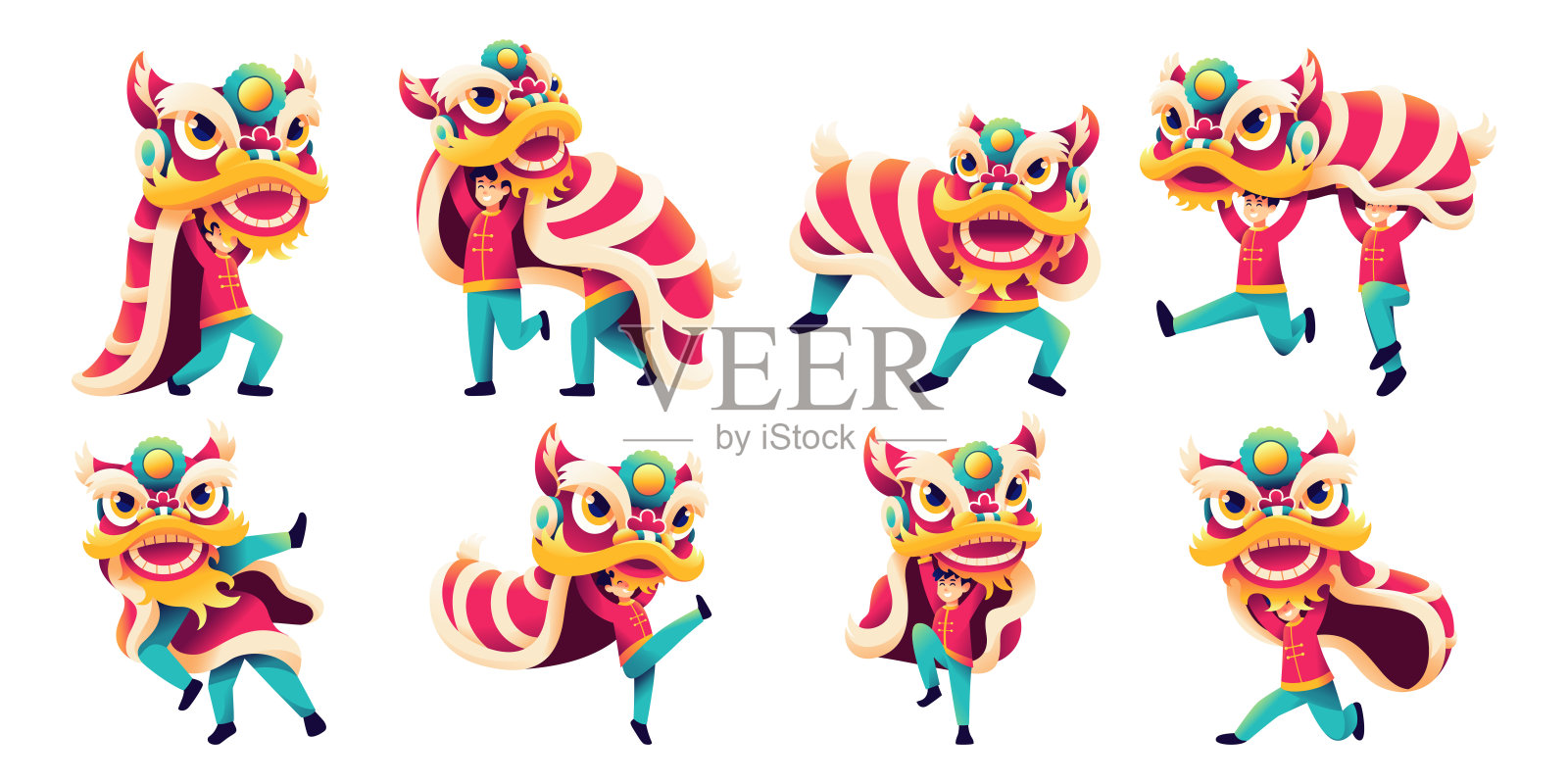 向量特征中国新年舞狮集插图孤立插画图片素材