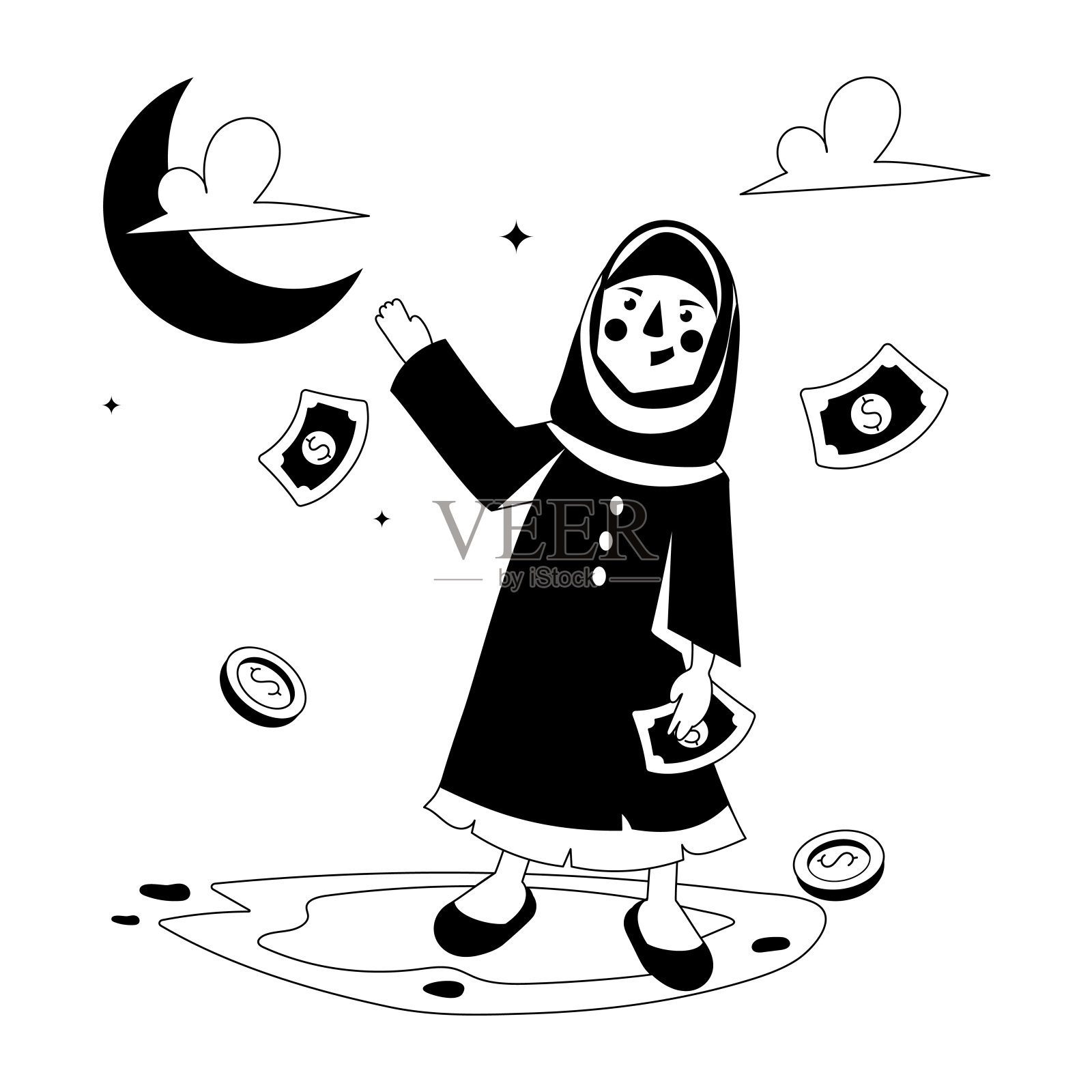 开斋节的钱插画图片素材