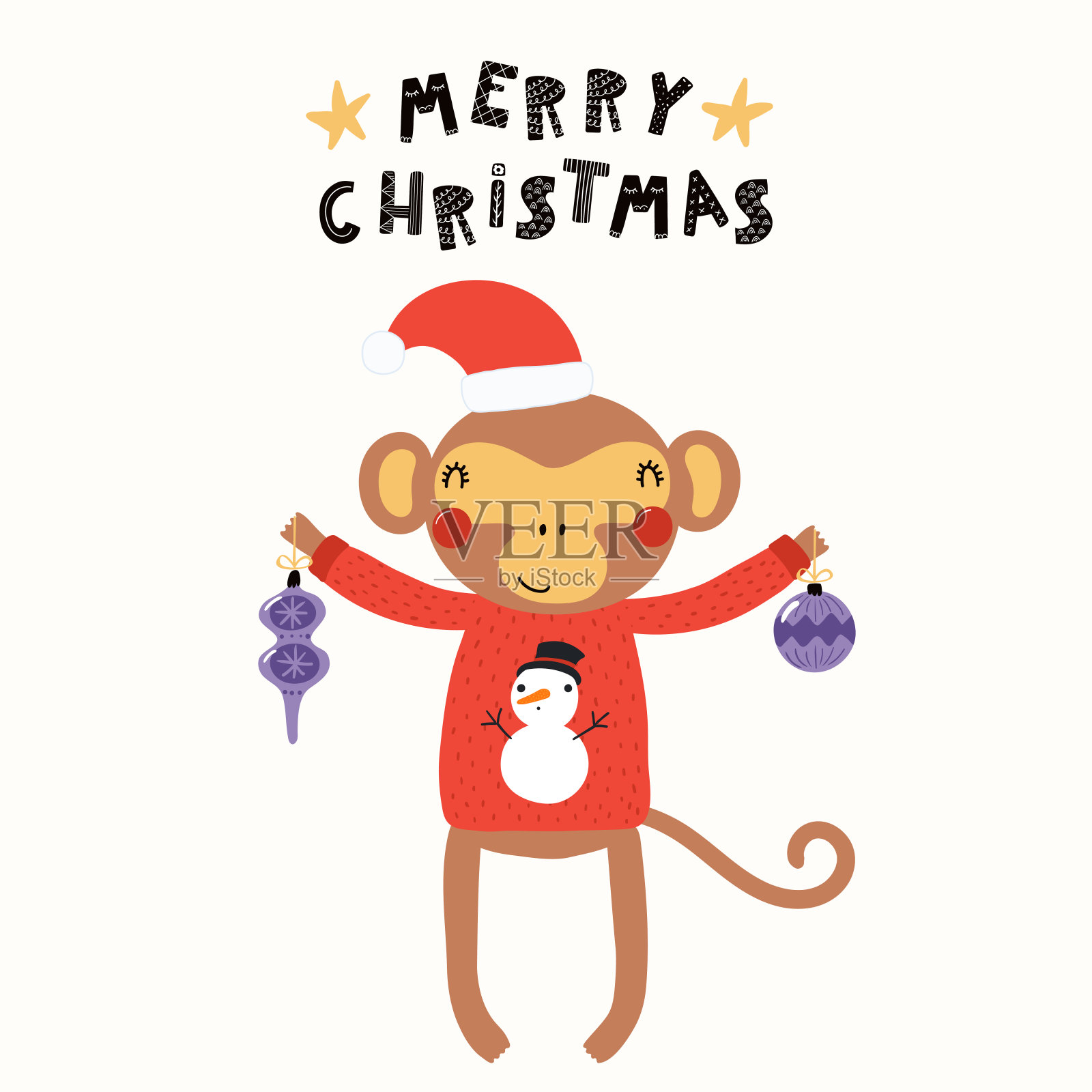 可爱的猴子圣诞卡插画图片素材