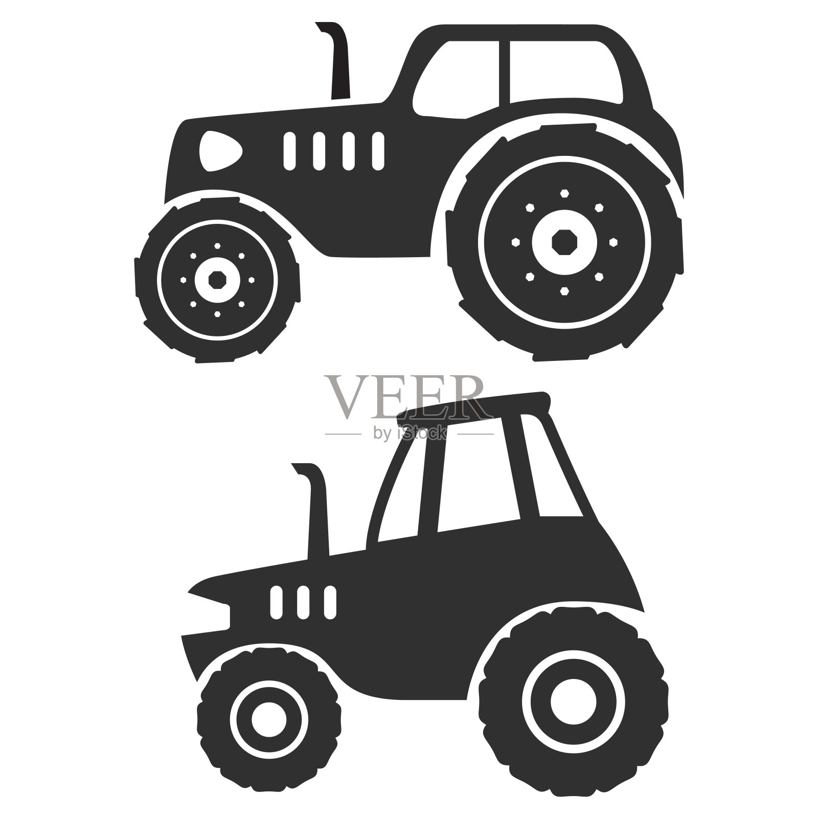 黑色轮廓农业机械拖拉机。插画图片素材