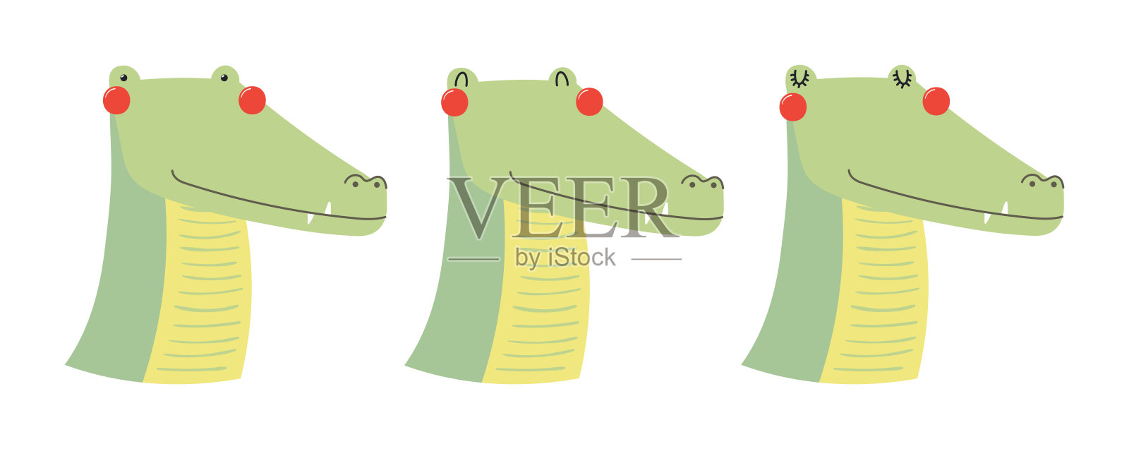 可爱有趣的鳄鱼脸插图集。插画图片素材