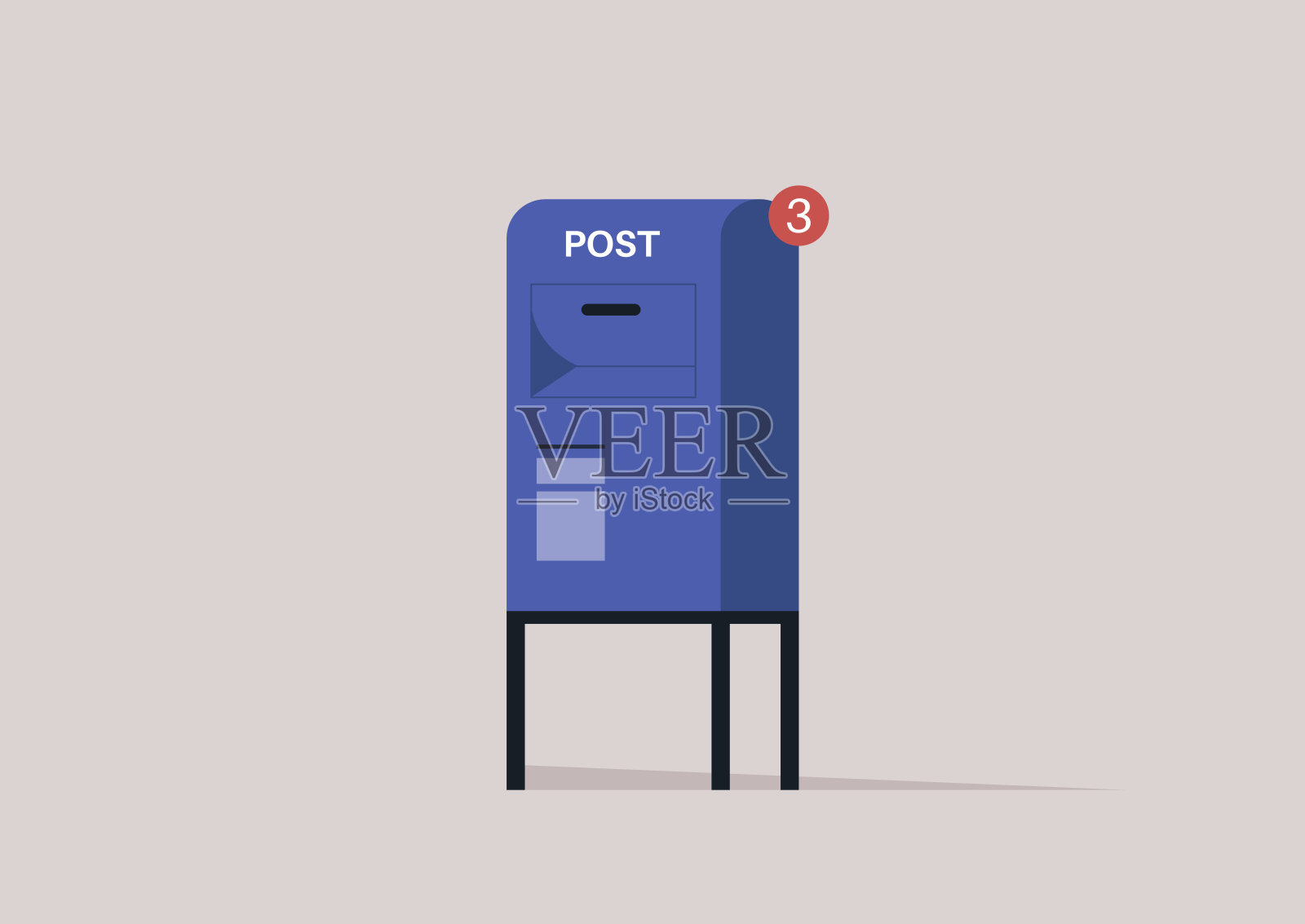 一个传统的邮箱，弹出一个未读邮件数量的图标，象征着数字时代的一种通信和邮件传递方式插画图片素材