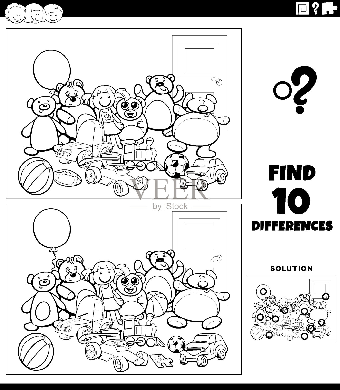 不同的活动与玩具人物着色页插画图片素材