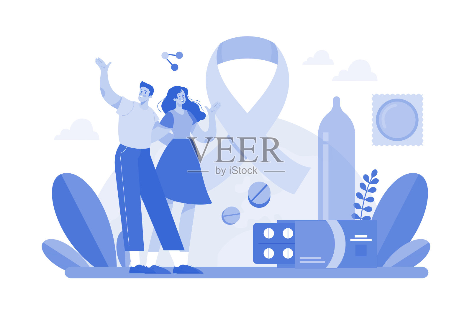 一对夫妇庆祝世界艾滋病日插画图片素材