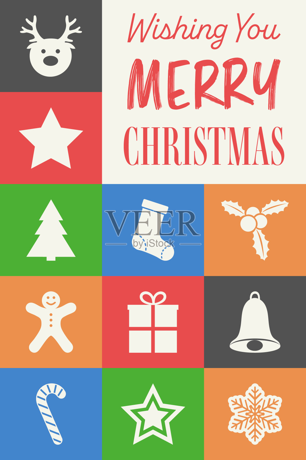 彩色圣诞贺卡与图标。极简主义的设计。矢量图插画图片素材