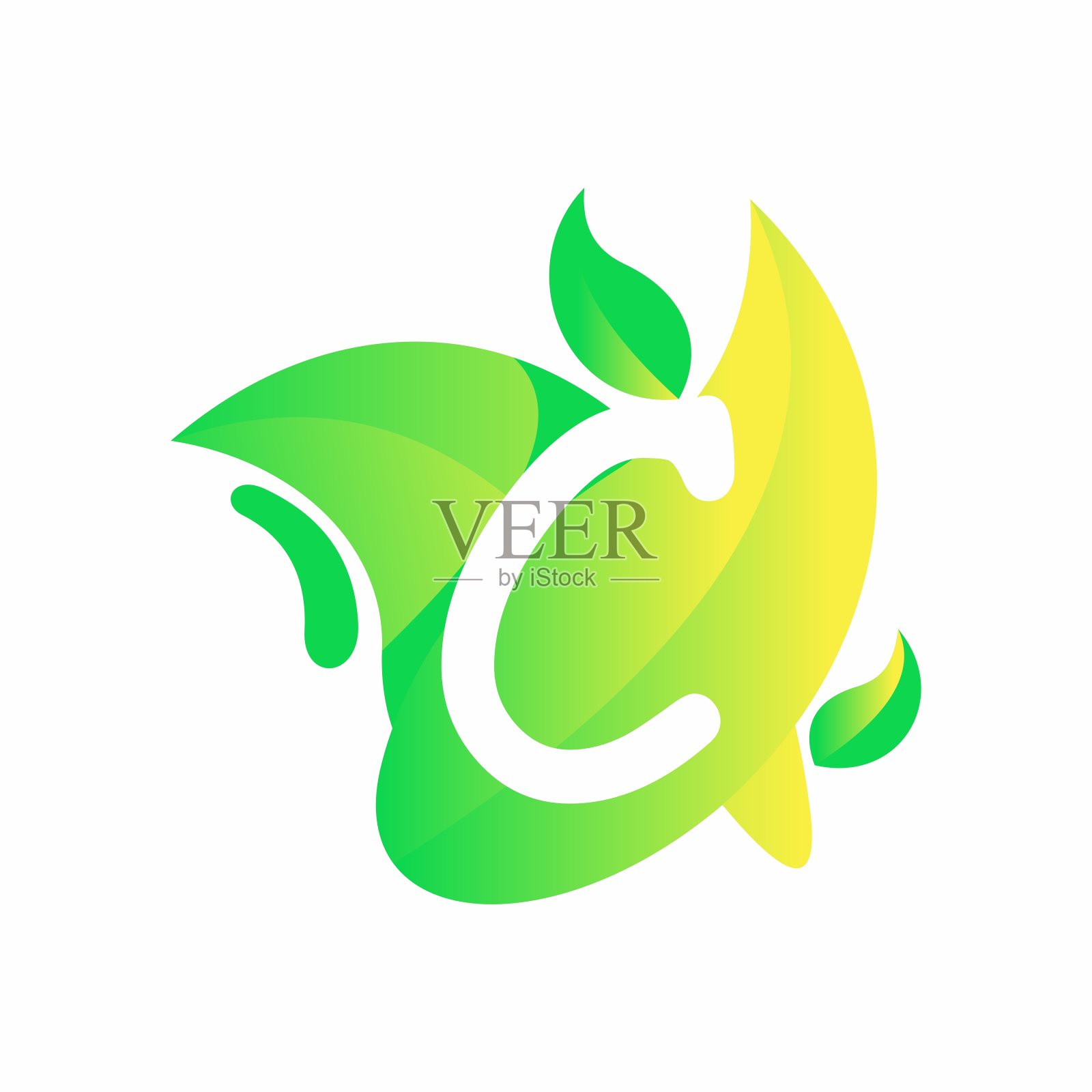 字母C与新鲜的叶子梯度标志设计向量插画图片素材