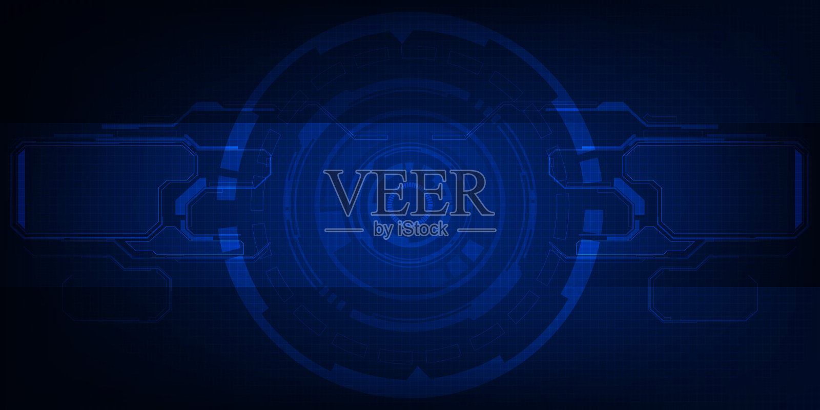 矢量插图的未来主义屏幕显示水平布局展示与光学屏幕和数字元素网格线电路装饰。插画图片素材