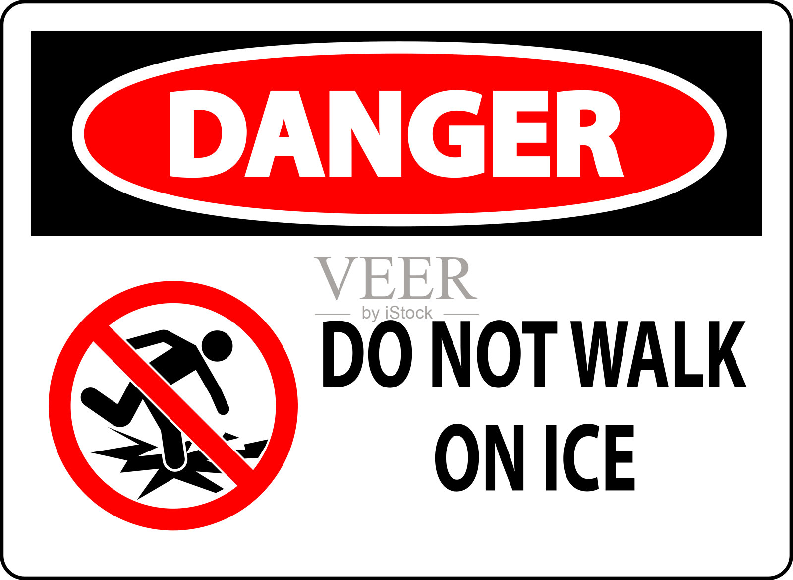 危险标志:不要在冰上行走插画图片素材