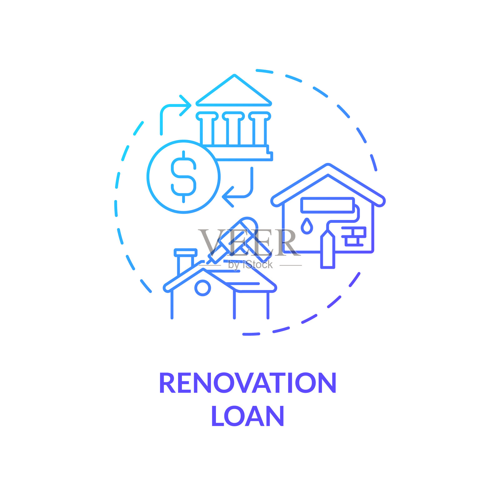 2D细线渐变图标改造贷款概念插画图片素材