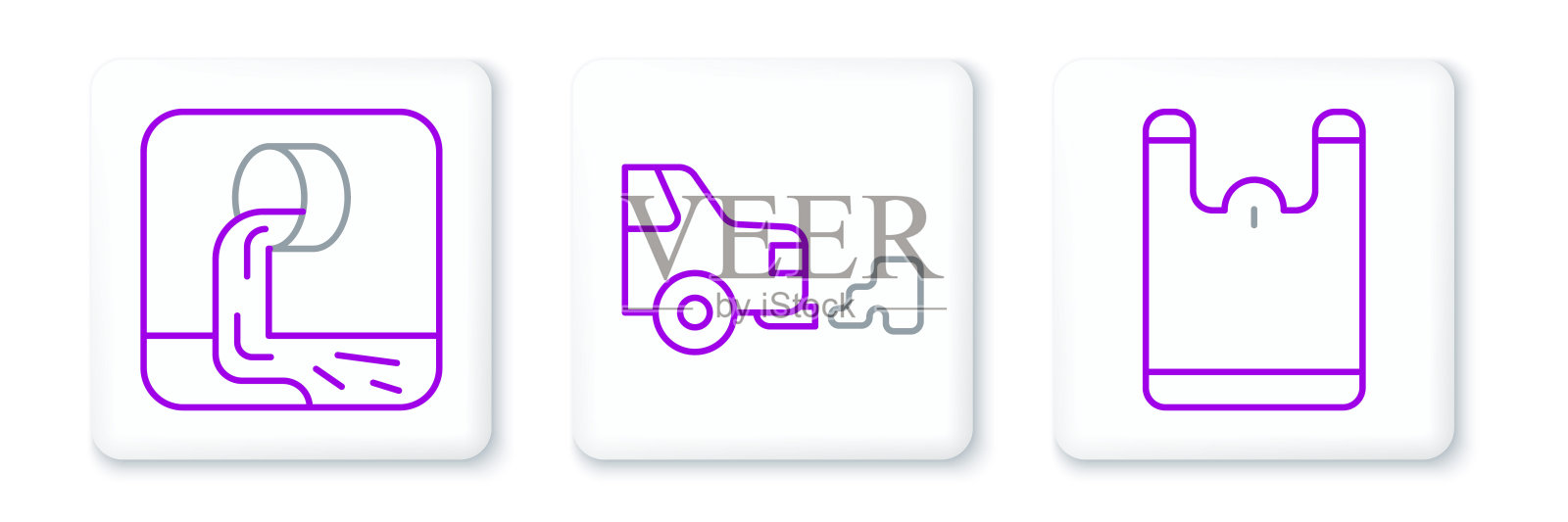 设置线塑料袋，废水和汽车废气图标。向量插画图片素材