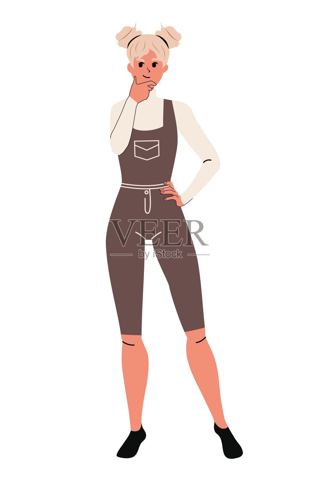 女孩扁平时尚设计。穿工装裤的女人插画图片素材