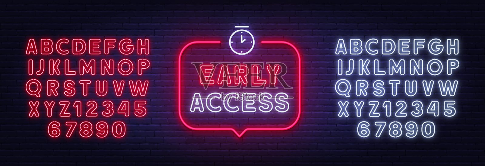 抢先体验霓虹灯在砖墙背景上的气泡演讲霓虹灯。插画图片素材