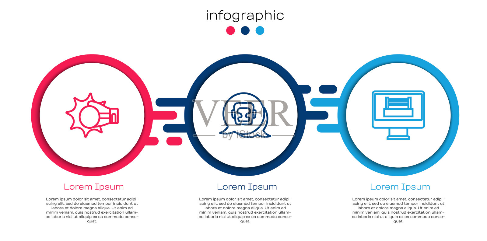 在拳击手套、拳击头盔和拳击环上设置打孔线。业务信息图表模板。向量插画图片素材