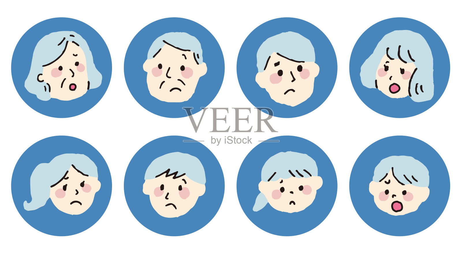 家庭图标。困惑的表情。不同世代的面孔。插画图片素材