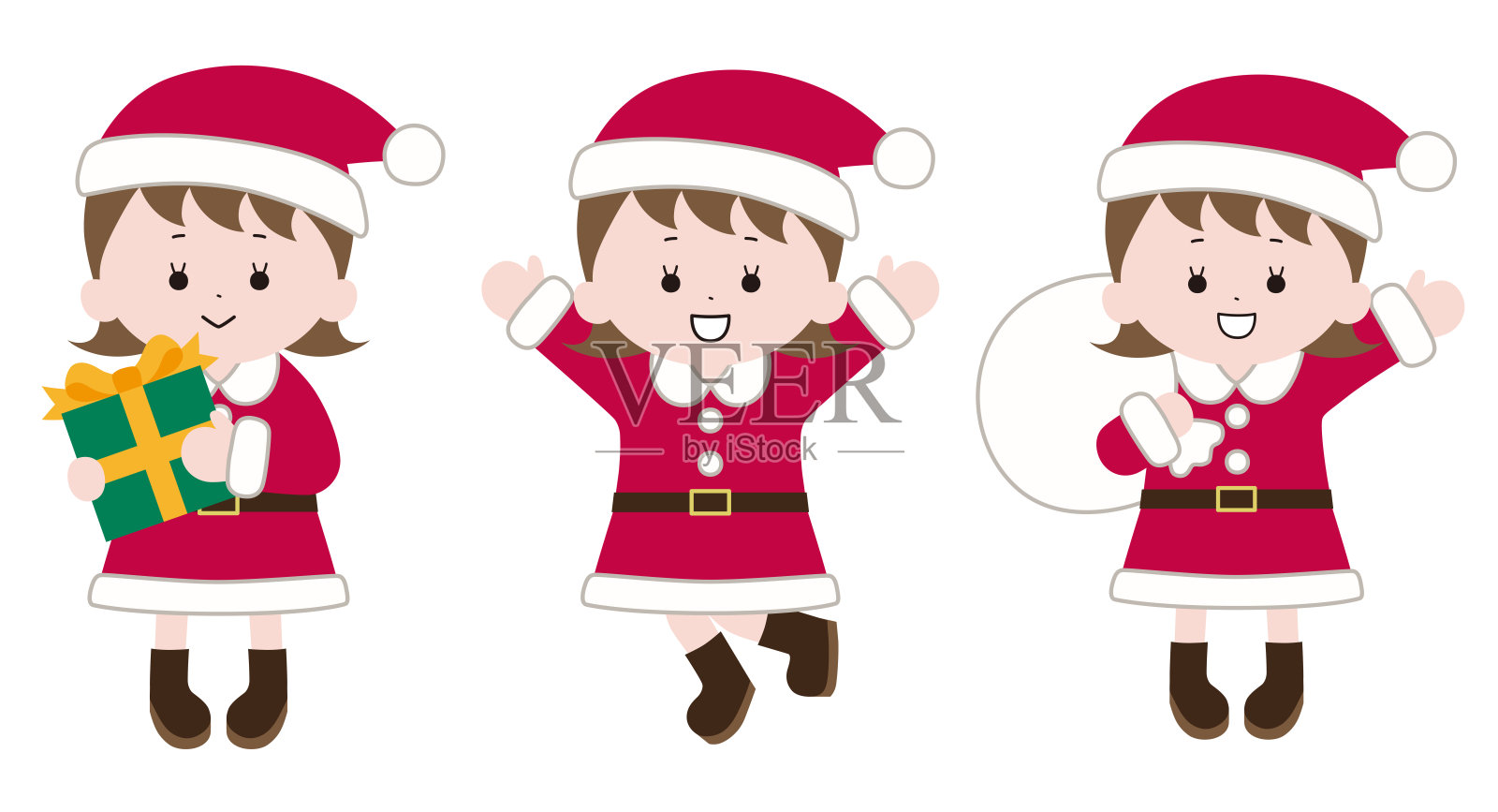 矢量插图的孩子穿着圣诞老人的衣服。插画图片素材