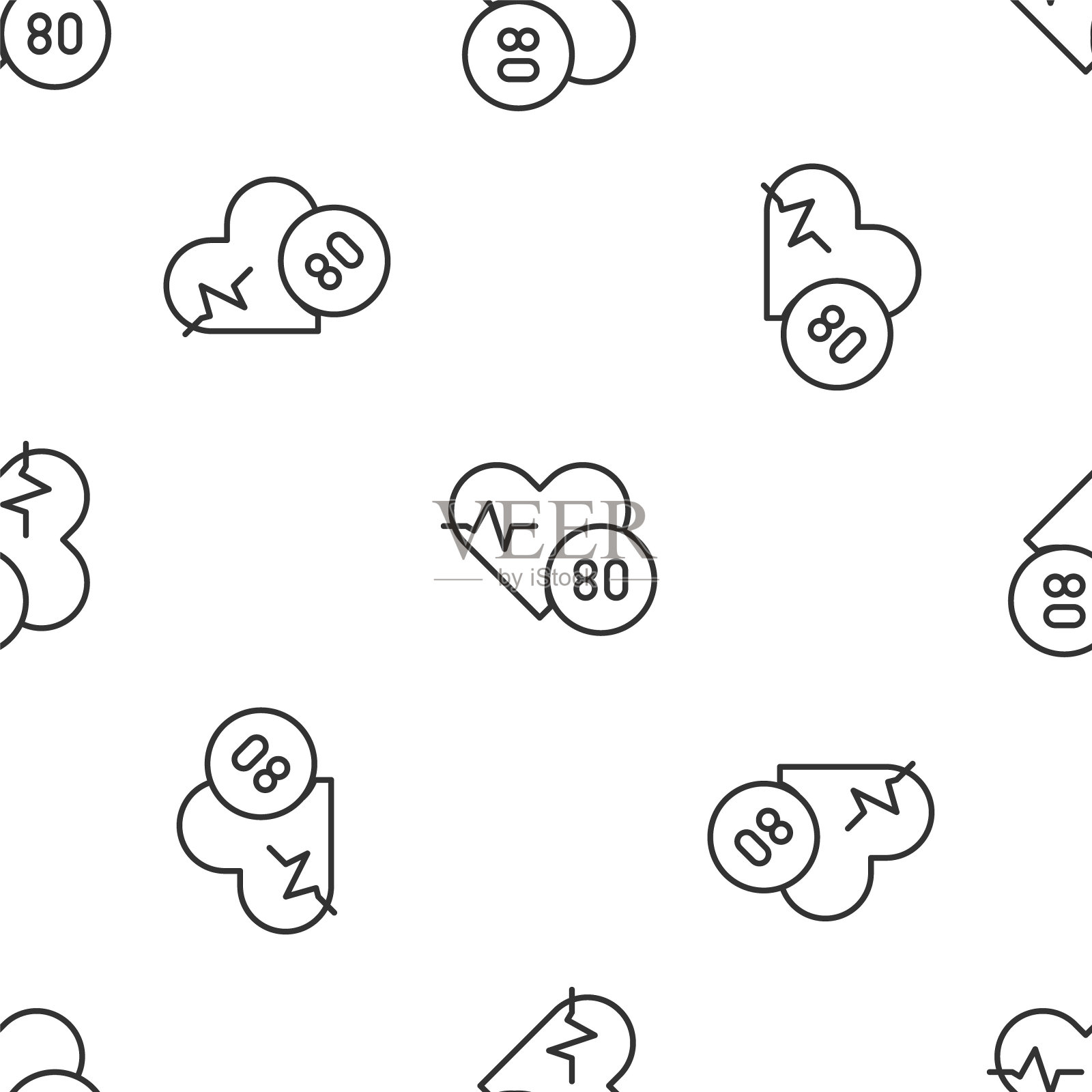 灰线心率图标隔离无缝图案在白色背景。心跳信号。心脏脉搏图标。心电图图标。向量插画图片素材