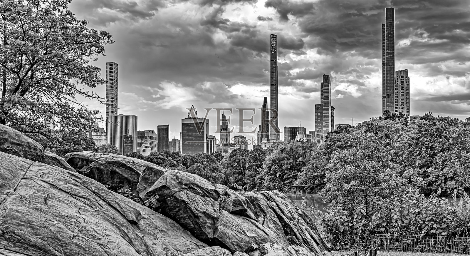 纽约中央公园，湖边照片摄影图片