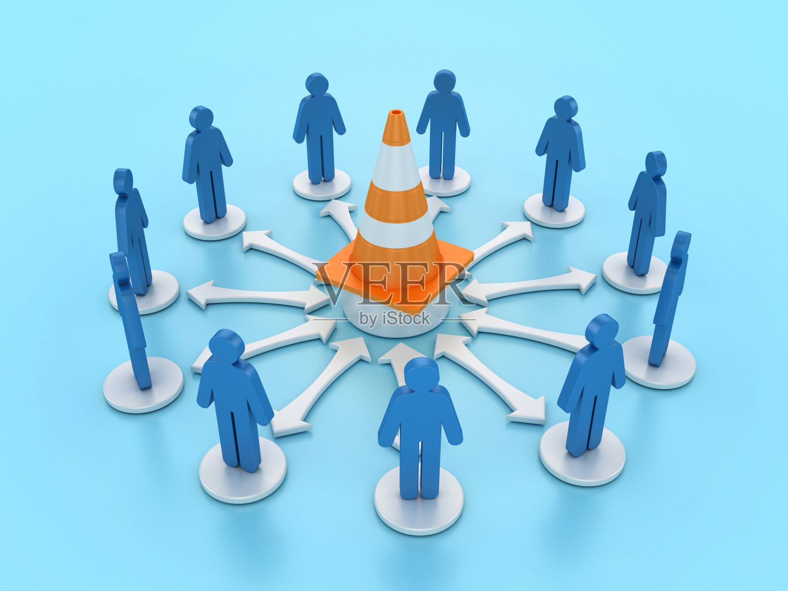 象形图人与交通锥的团队合作照片摄影图片