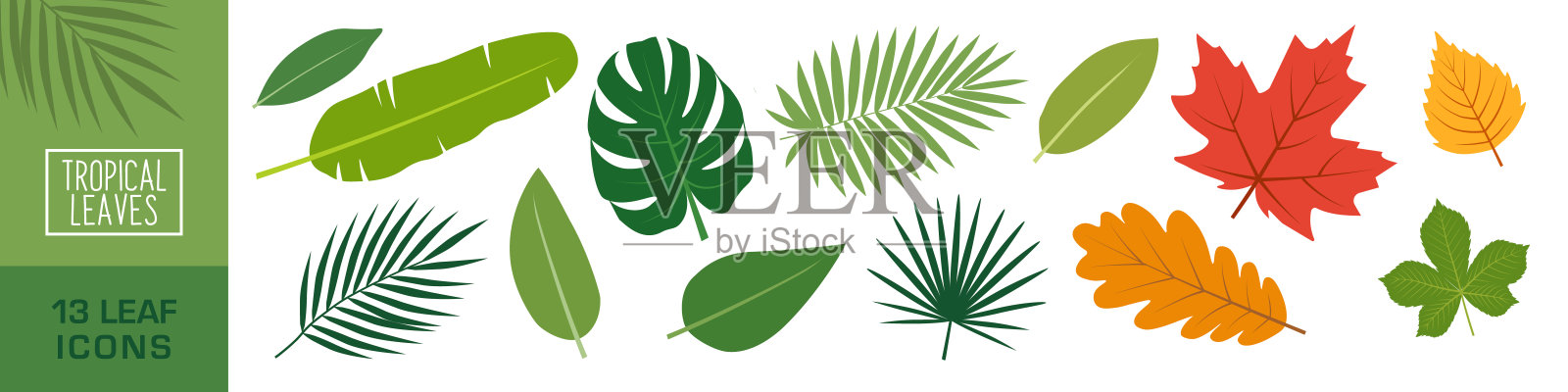 叶图标。叶子图标集。平的风格。插画图片素材