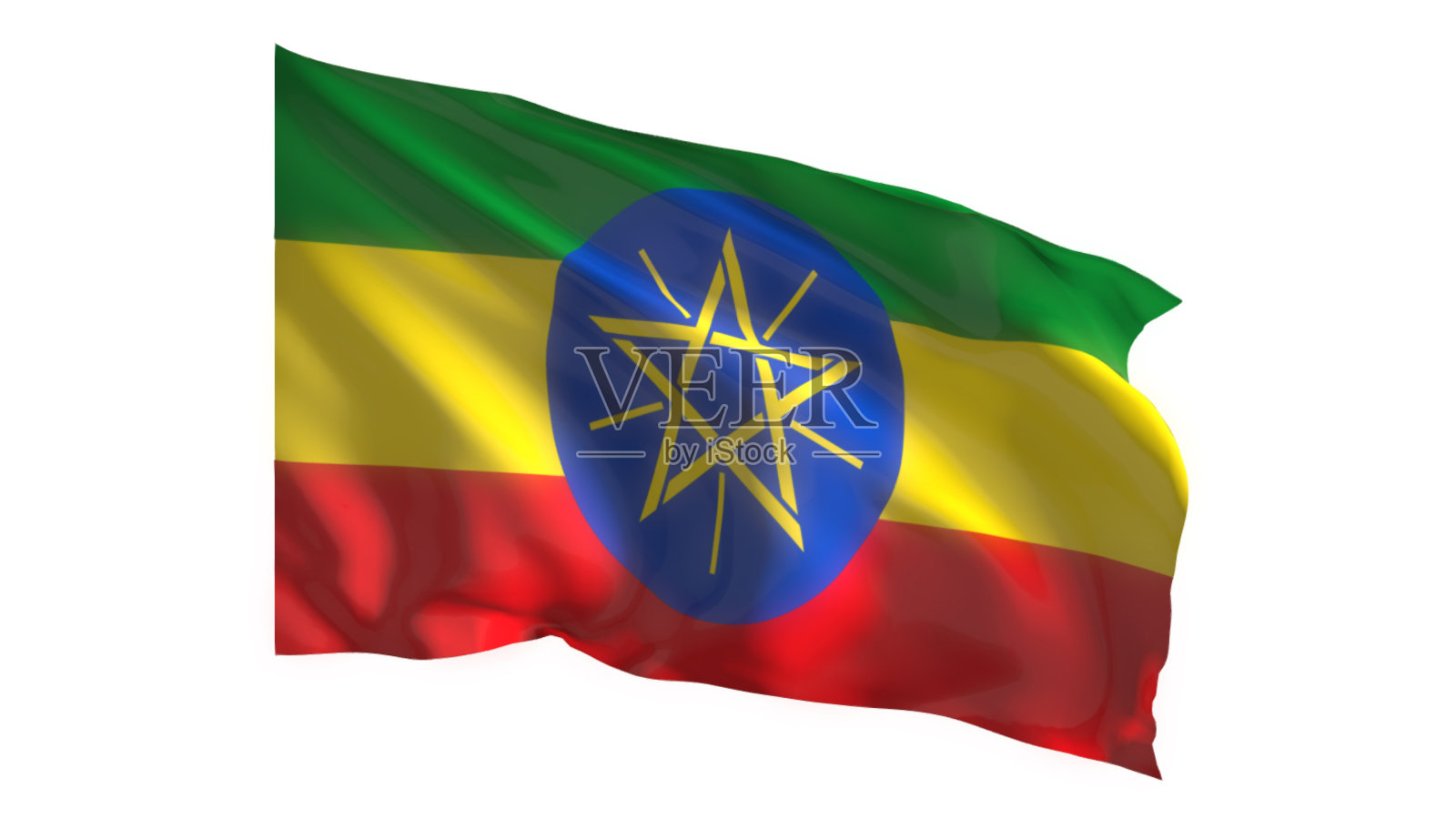 白色背景的埃塞俄比亚国旗。照片摄影图片