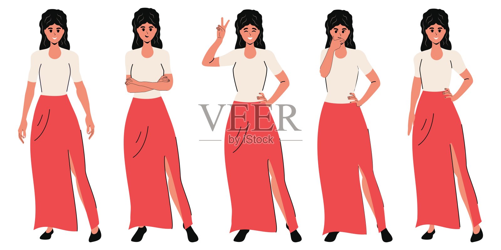 卡通女郎布景。姿势。孤立的插画图片素材