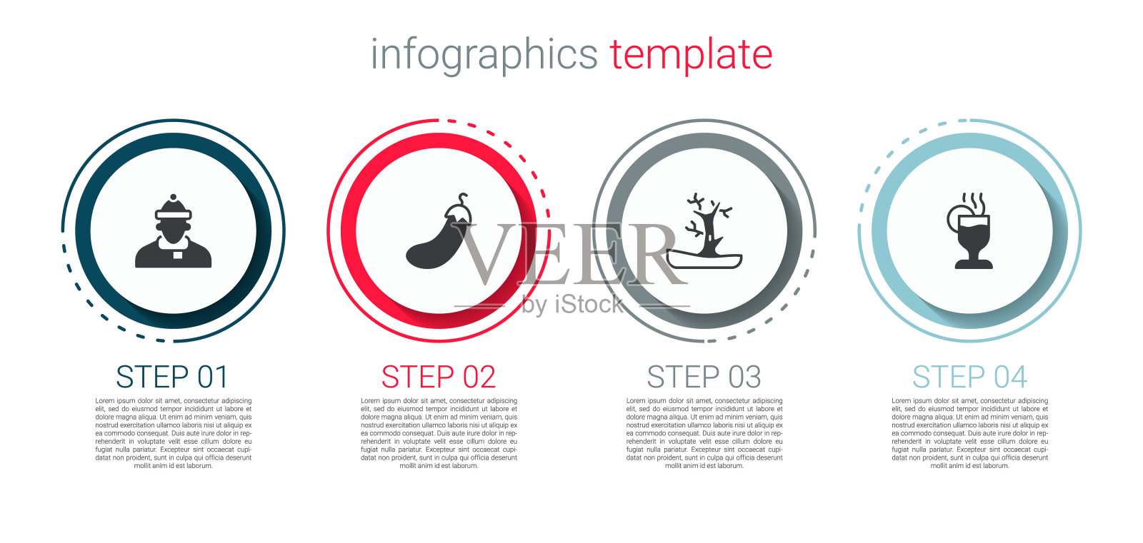 集秋衣、茄子、裸树、热酒。业务信息图表模板。向量插画图片素材