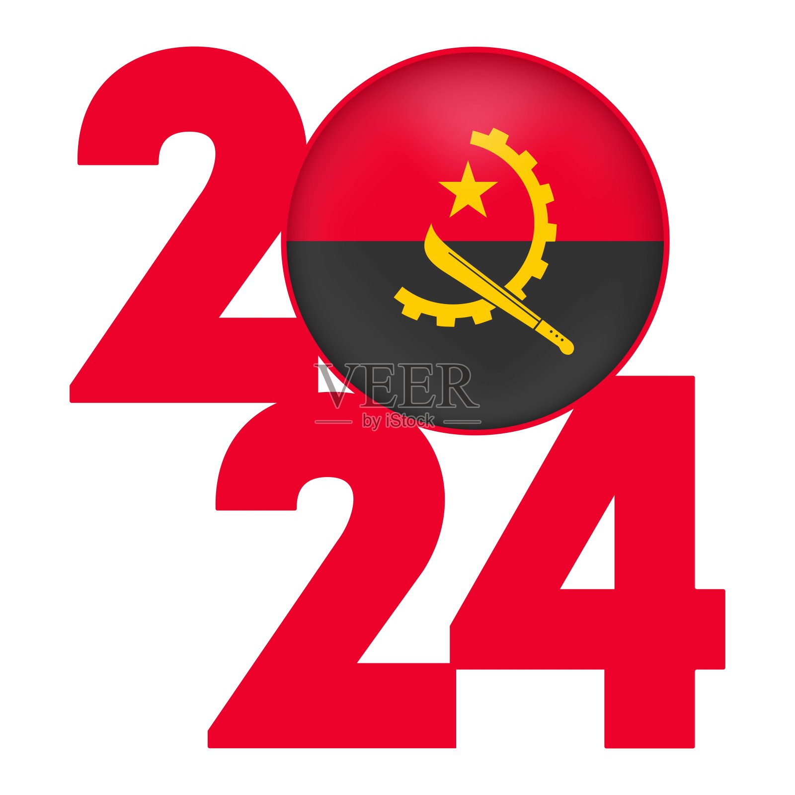 2024年新年快乐的横幅，里面有安哥拉国旗。矢量插图。插画图片素材