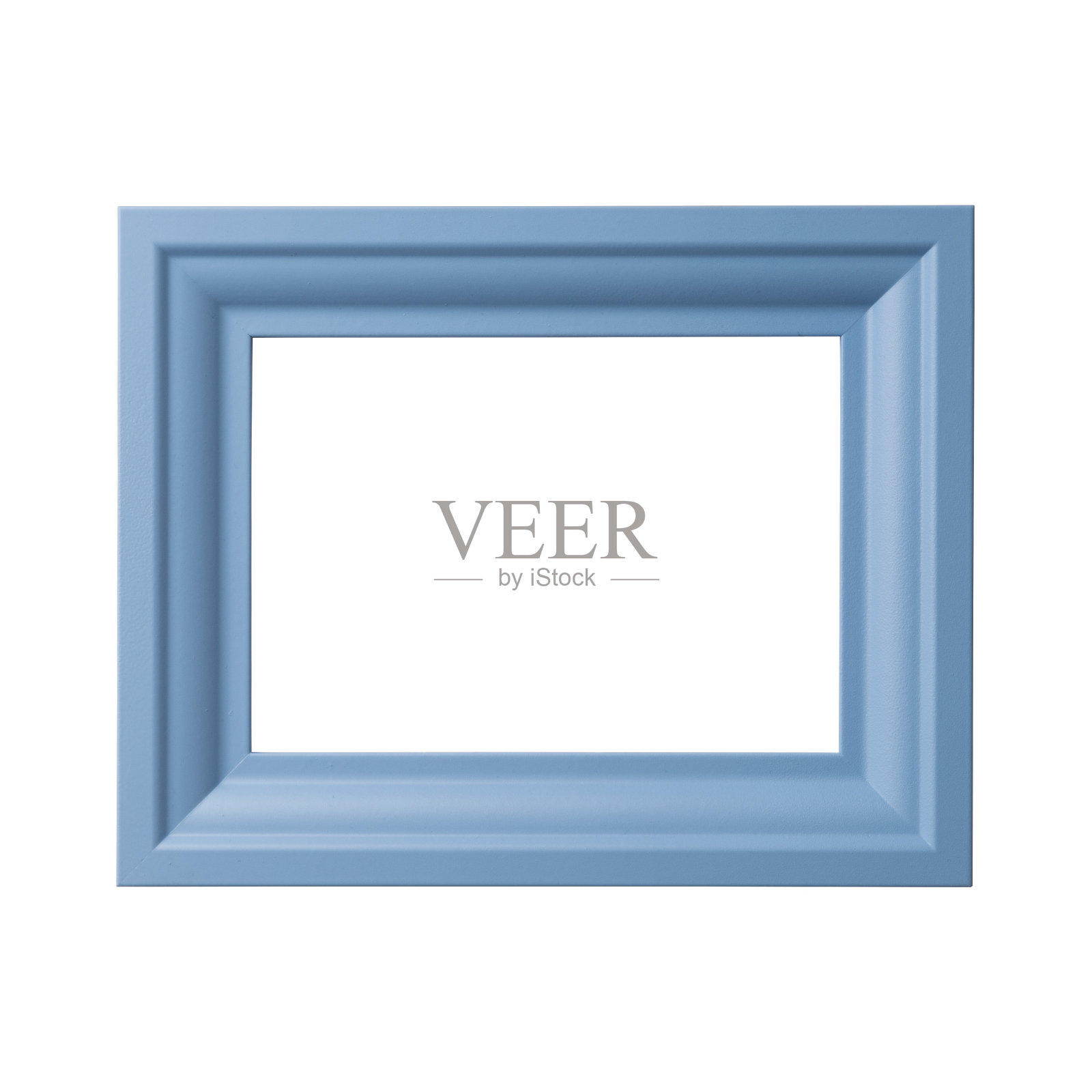 蓝色空白相框，逼真水平相框。空的淡蓝色相框，模型模板孤立在白色背景上。照片摄影图片