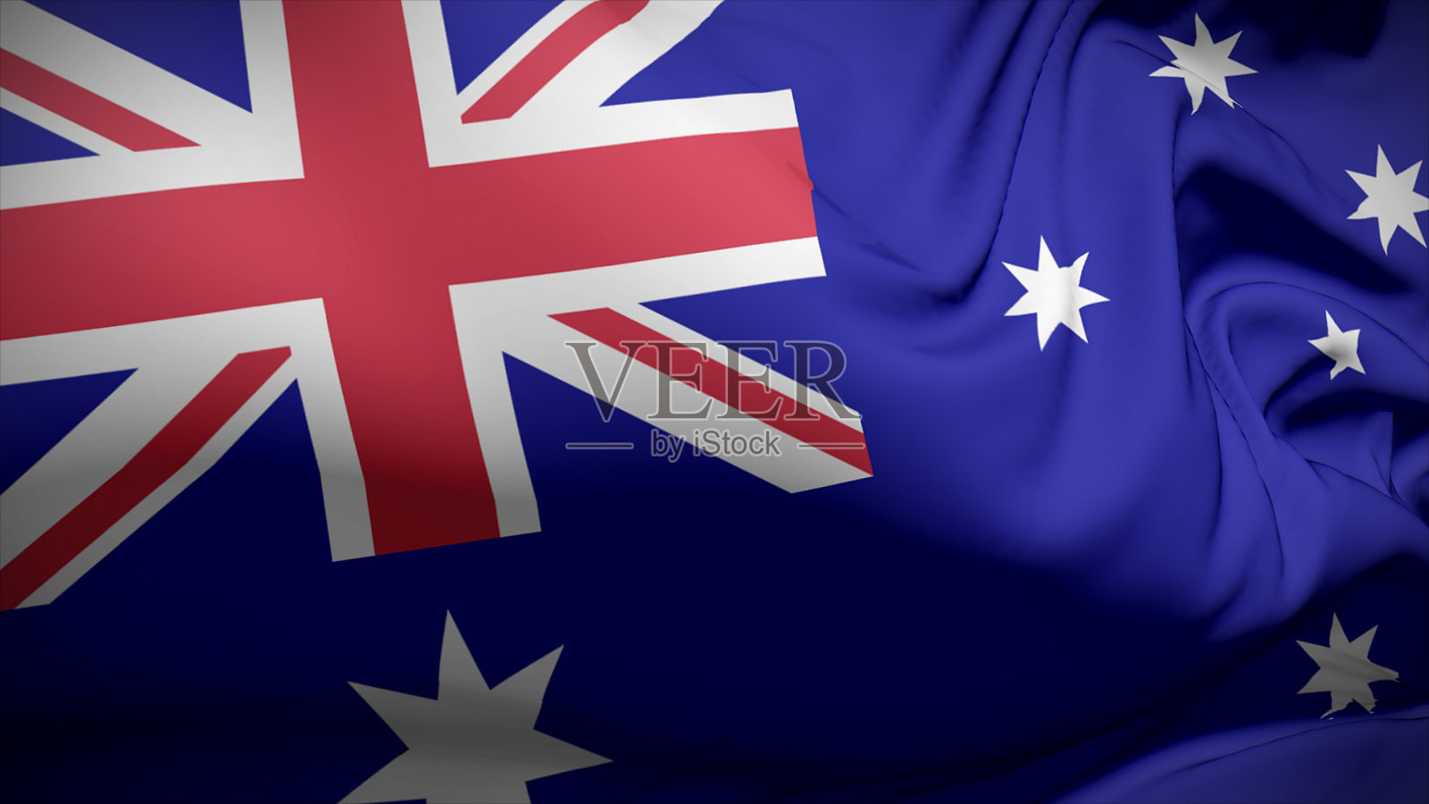 澳大利亚国旗迎风飘扬的特写镜头。照片摄影图片