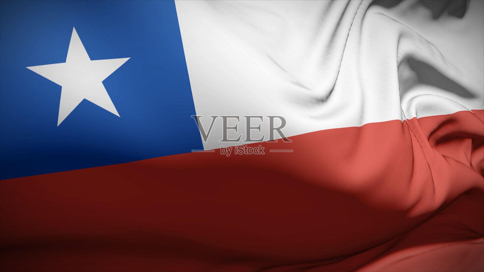 智利国旗迎风飘扬的特写镜头。照片摄影图片