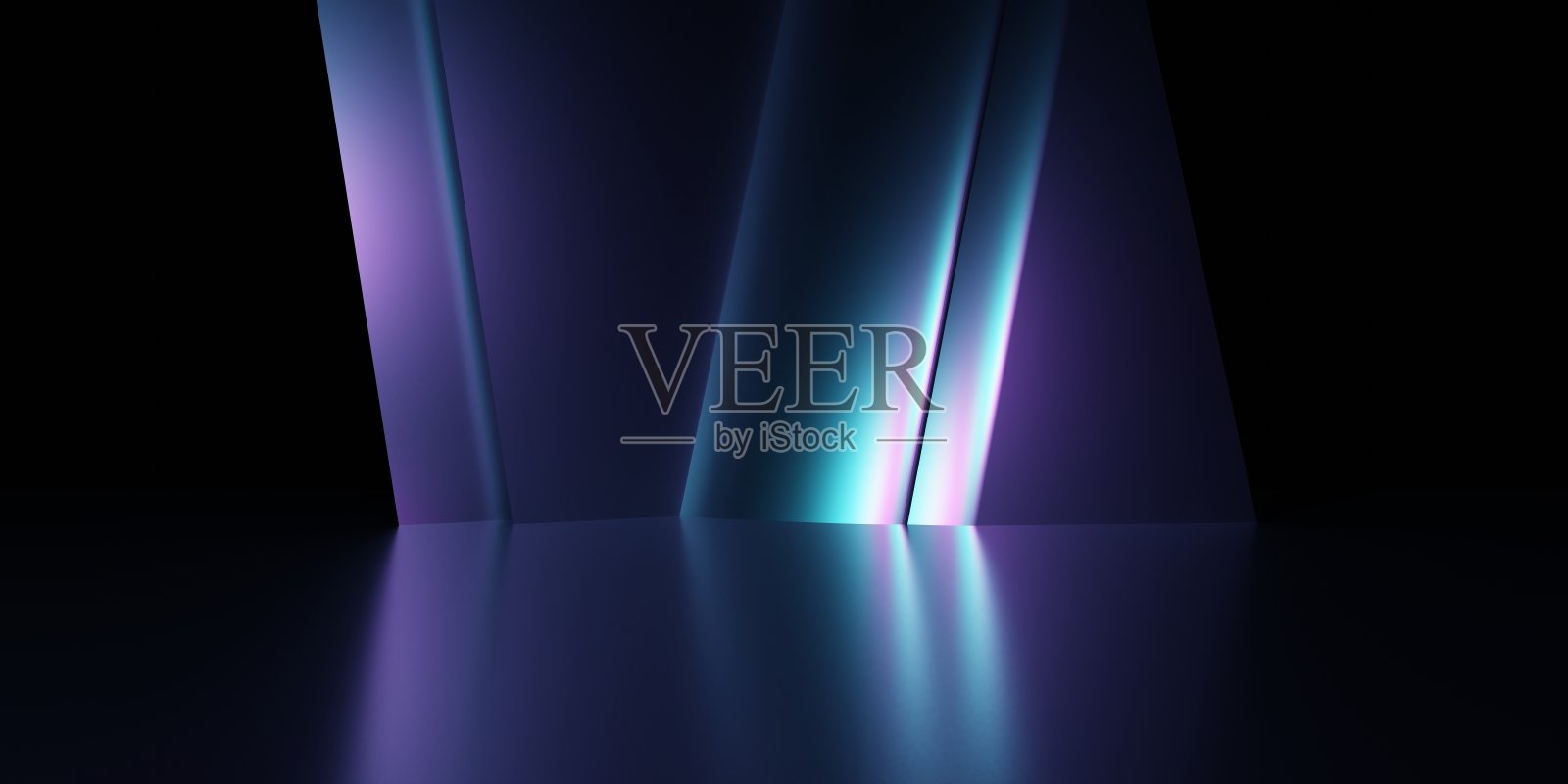 三维渲染的紫色和蓝色抽象几何背景。场景广告，科技，陈列室，横幅，游戏，运动，化妆品，商业，虚拟世界。科幻小说插图。产品显示照片摄影图片