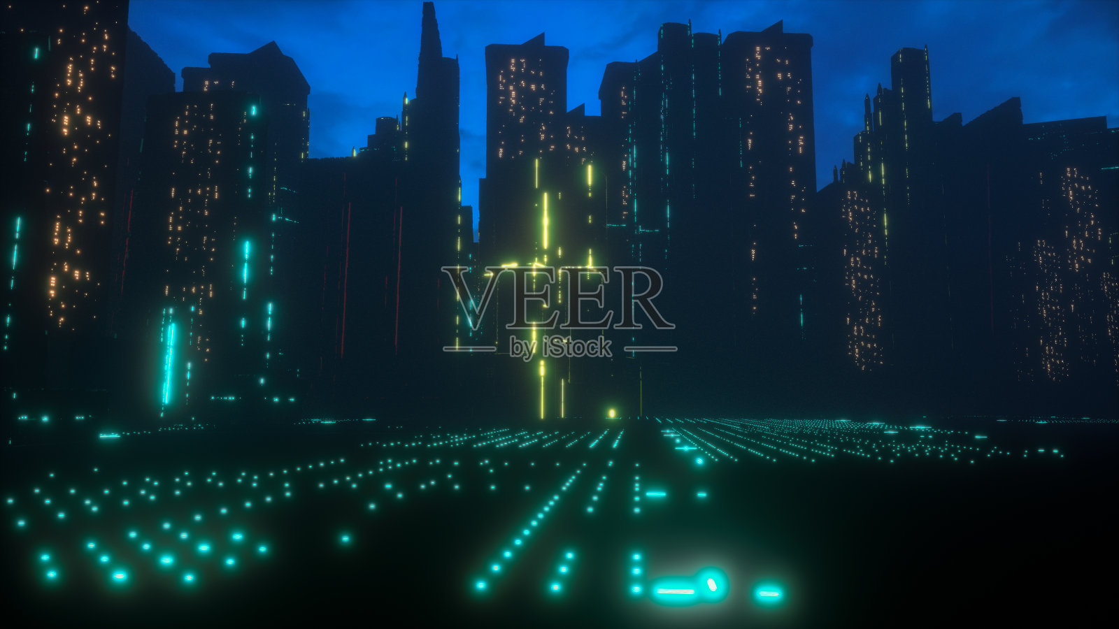 未来的赛博朋克城市(3d渲染)照片摄影图片