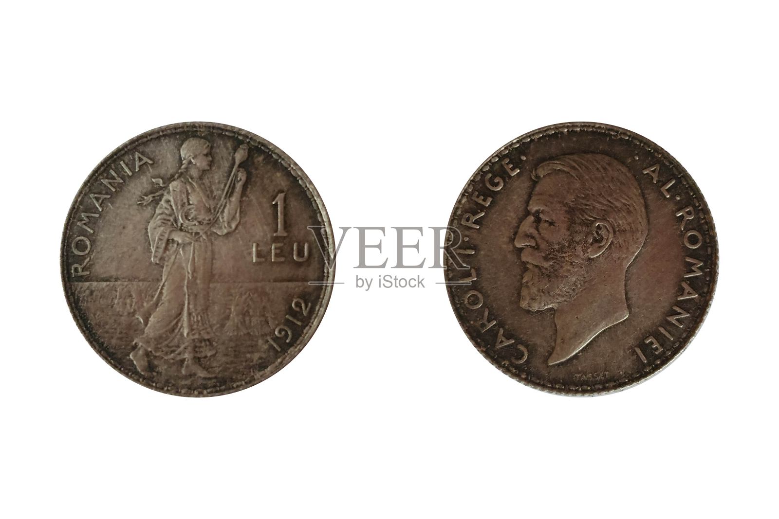 1leu 1912罗马尼亚的卡罗尔一世。正面留胡子的头左。反向照片摄影图片