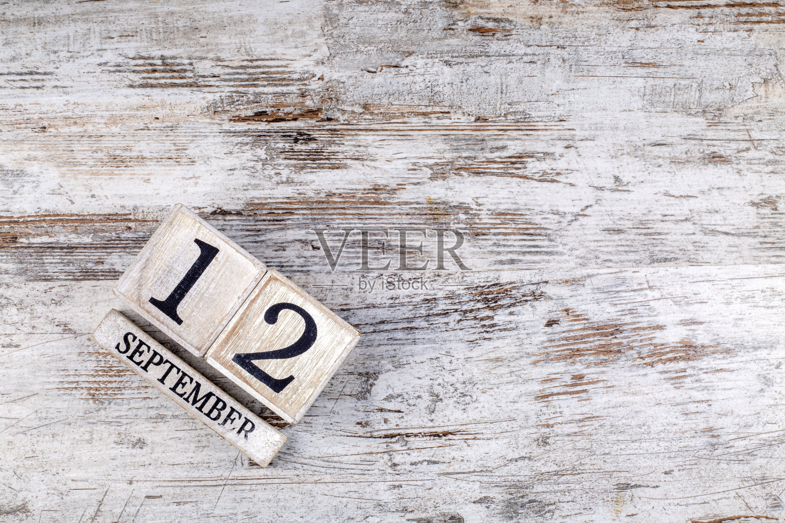 9月12日，木制日历背景照片摄影图片