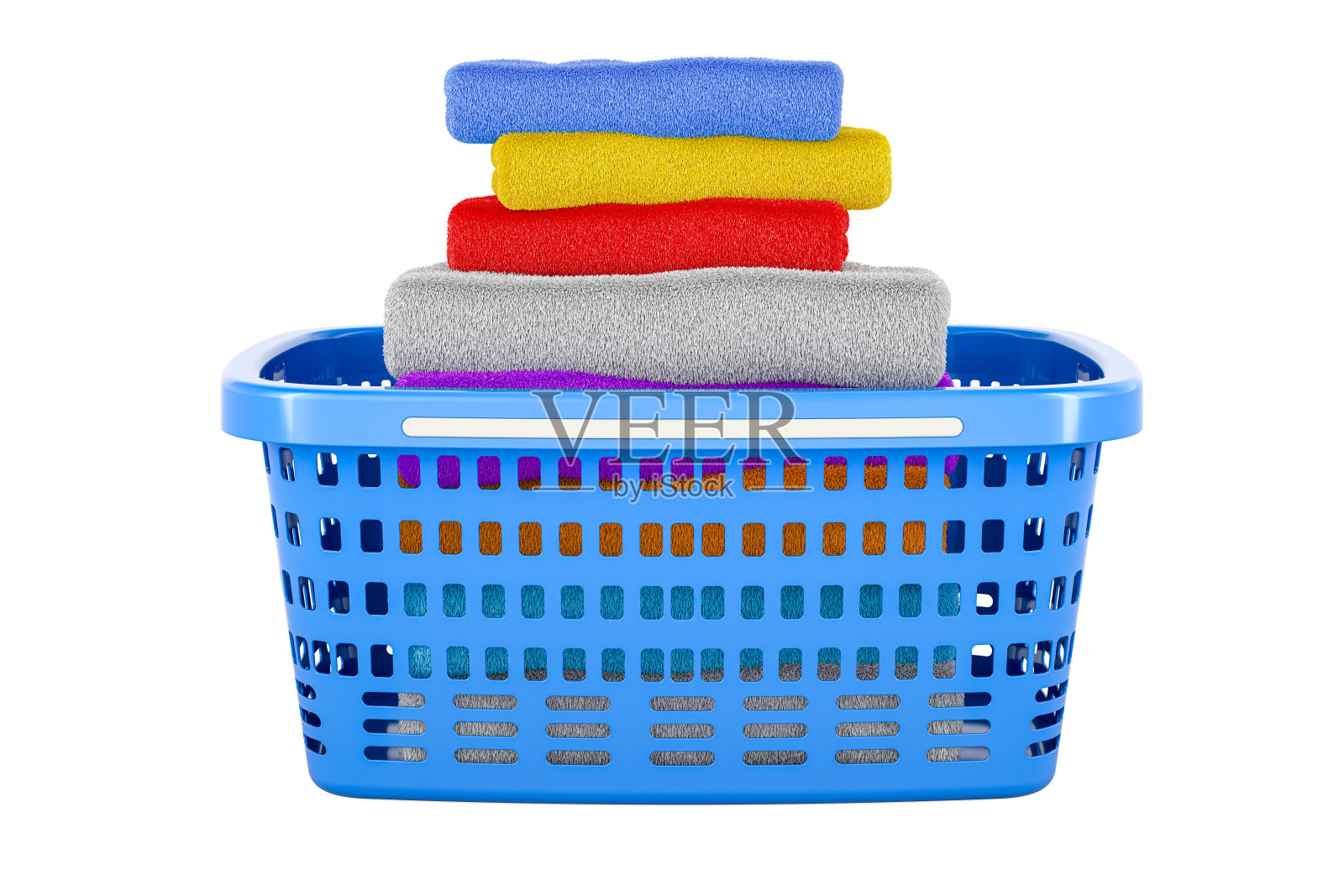 洗衣篮里有干净的衣服和毛巾，3D渲染照片摄影图片