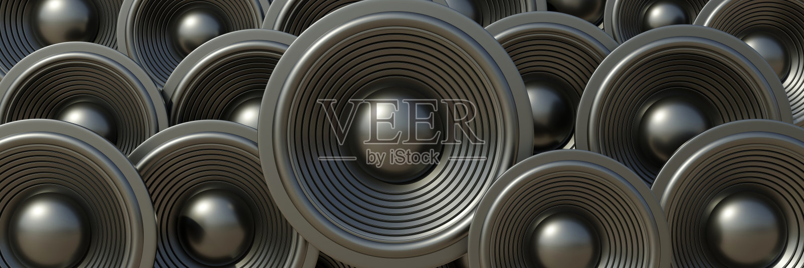 黑色扬声器背景。圆形扬声器，立体声，专业设备。横幅。照片摄影图片