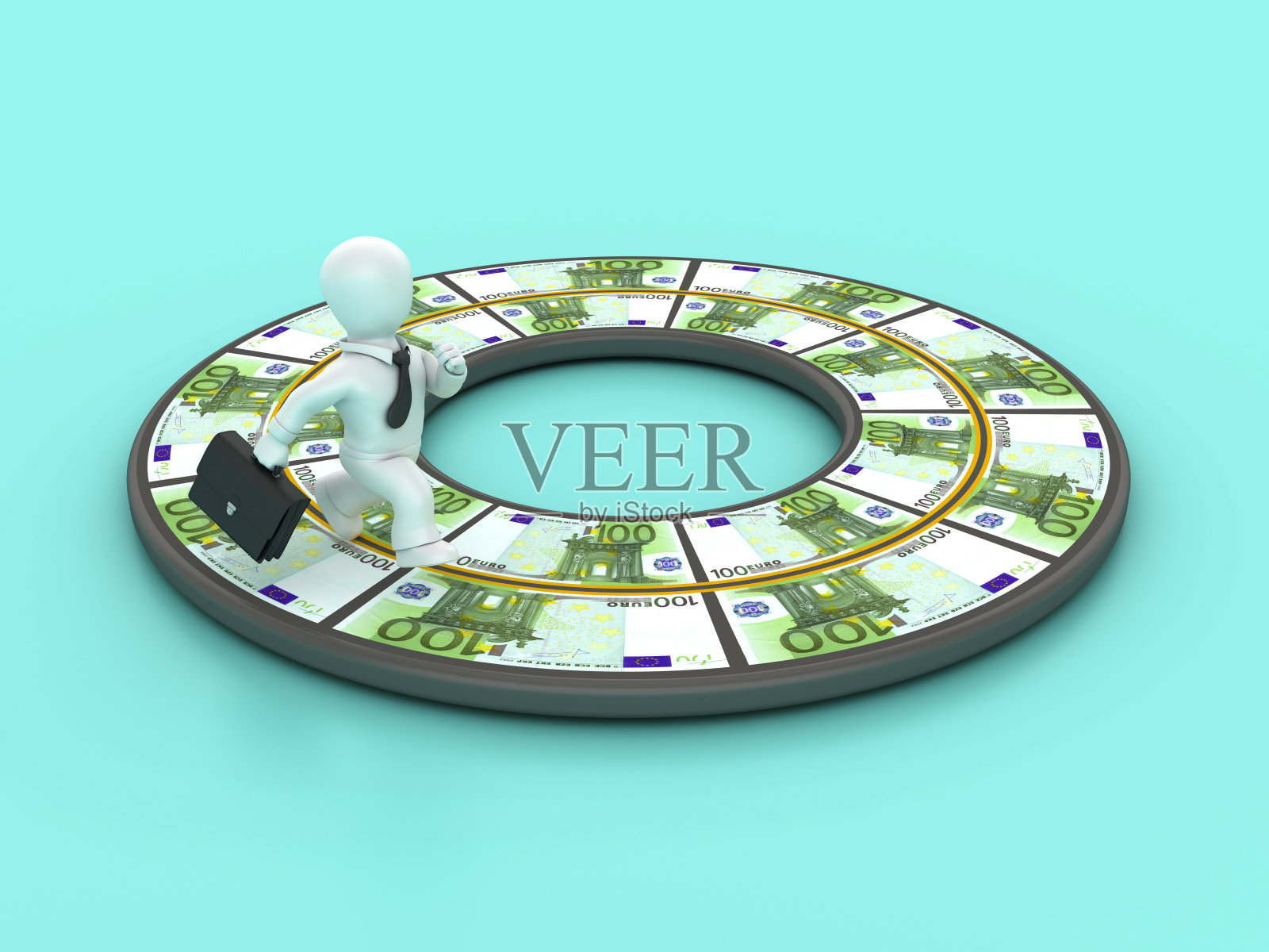 带有欧元纸币和商业特征的环形3D道路照片摄影图片