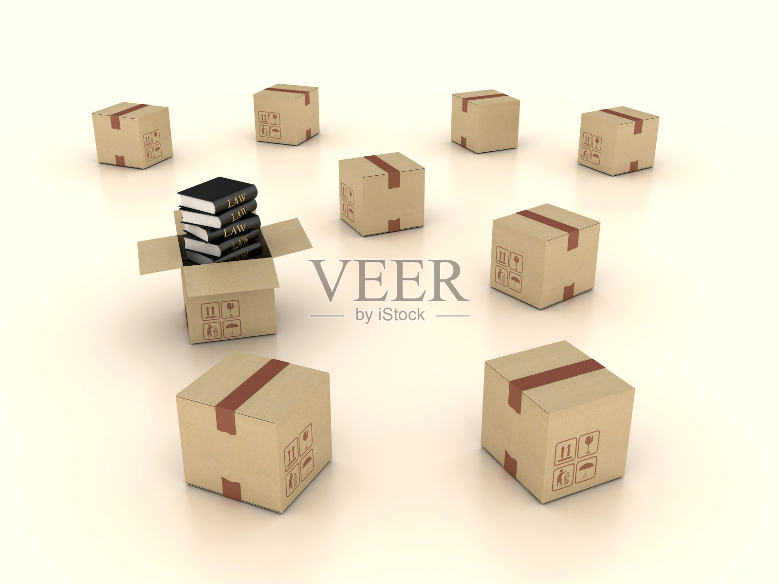 用纸板箱堆放法律书籍照片摄影图片